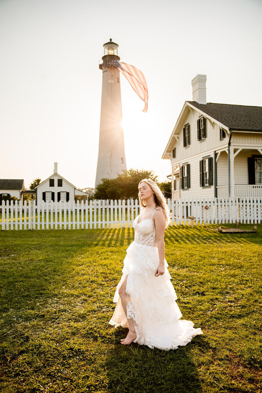 The Harlow Gown – Romantic Tiered Lace Wedding Dress with High-Low Skirt