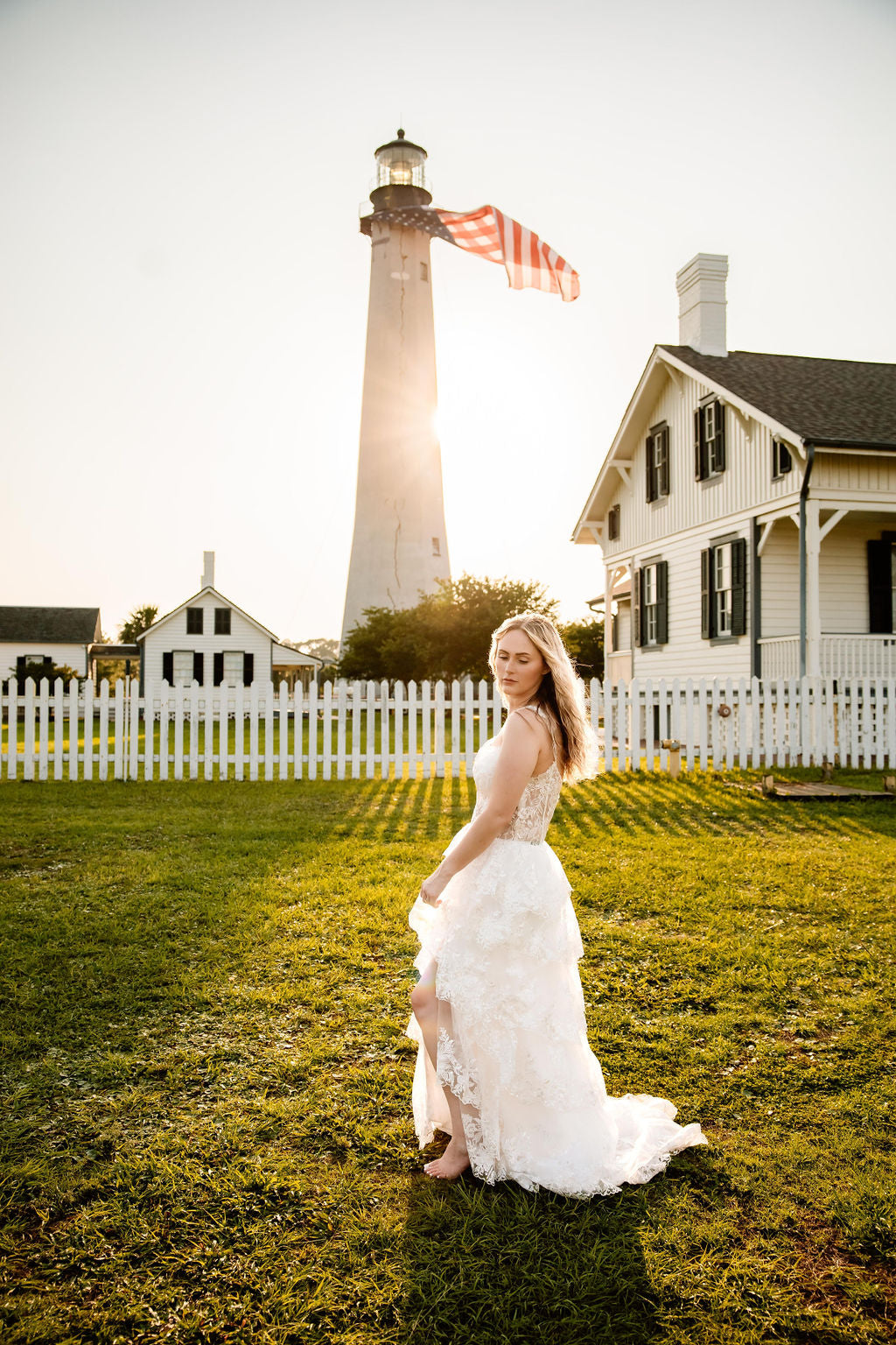The Harlow Gown – Romantic Tiered Lace Wedding Dress with High-Low Skirt