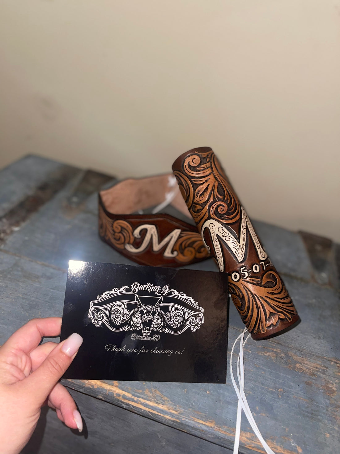 Custom Tooled Bouquet Wrap and Garter