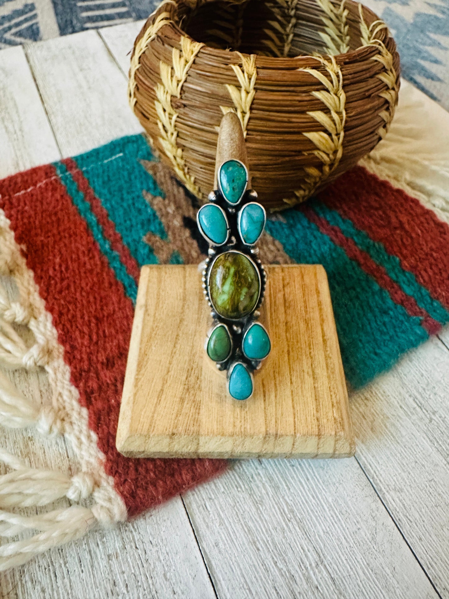 Handcrafted Turquoise & Sterling Silver Adjustable Statement Ring