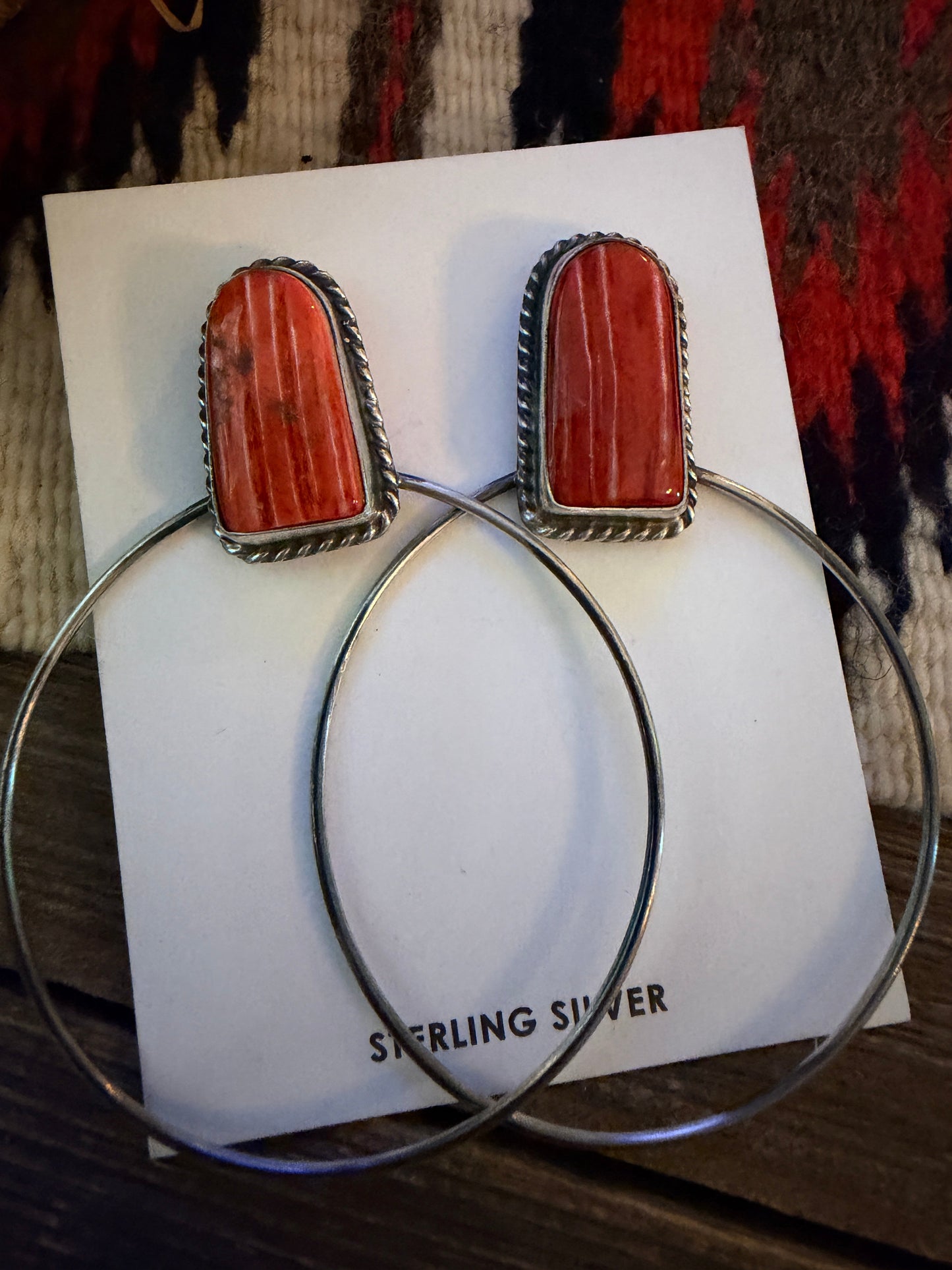 Handcrafted Orange Spiny and Sterling Silver Dangle Hoop Earrings by Elouise Kee