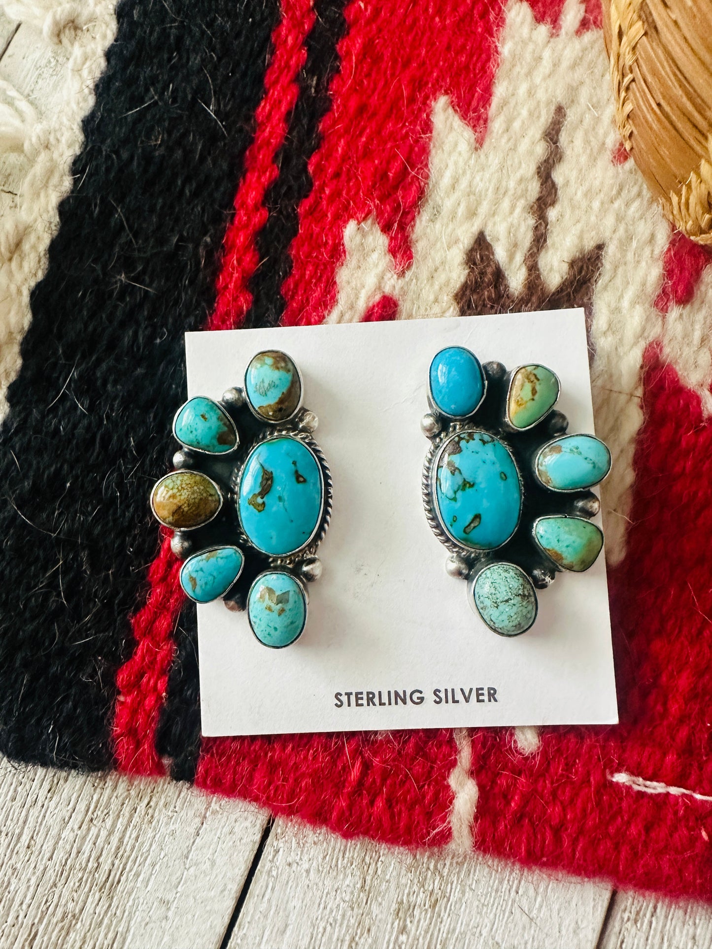 Handcrafted Sterling Silver & Turquoise Cluster Post Earrings