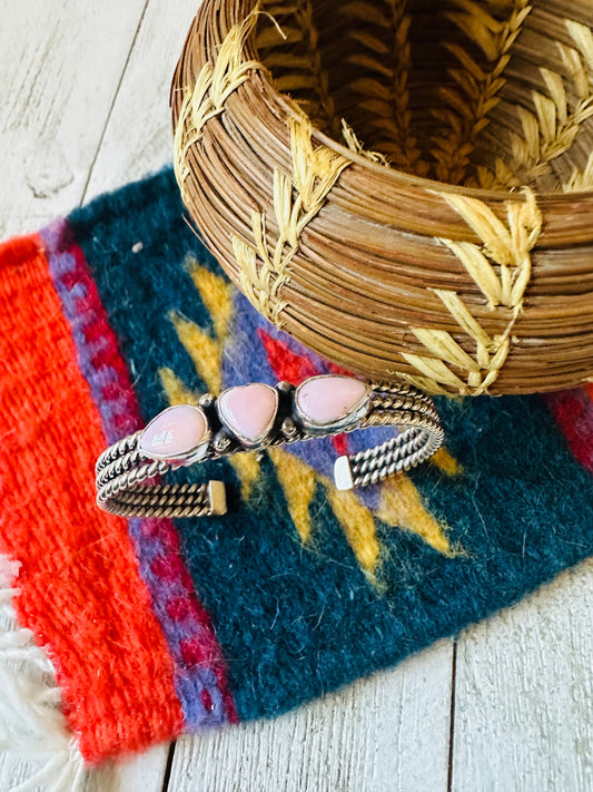 Handcrafted Queen Pink Conch Shell & Sterling Silver Cuff Bracelet