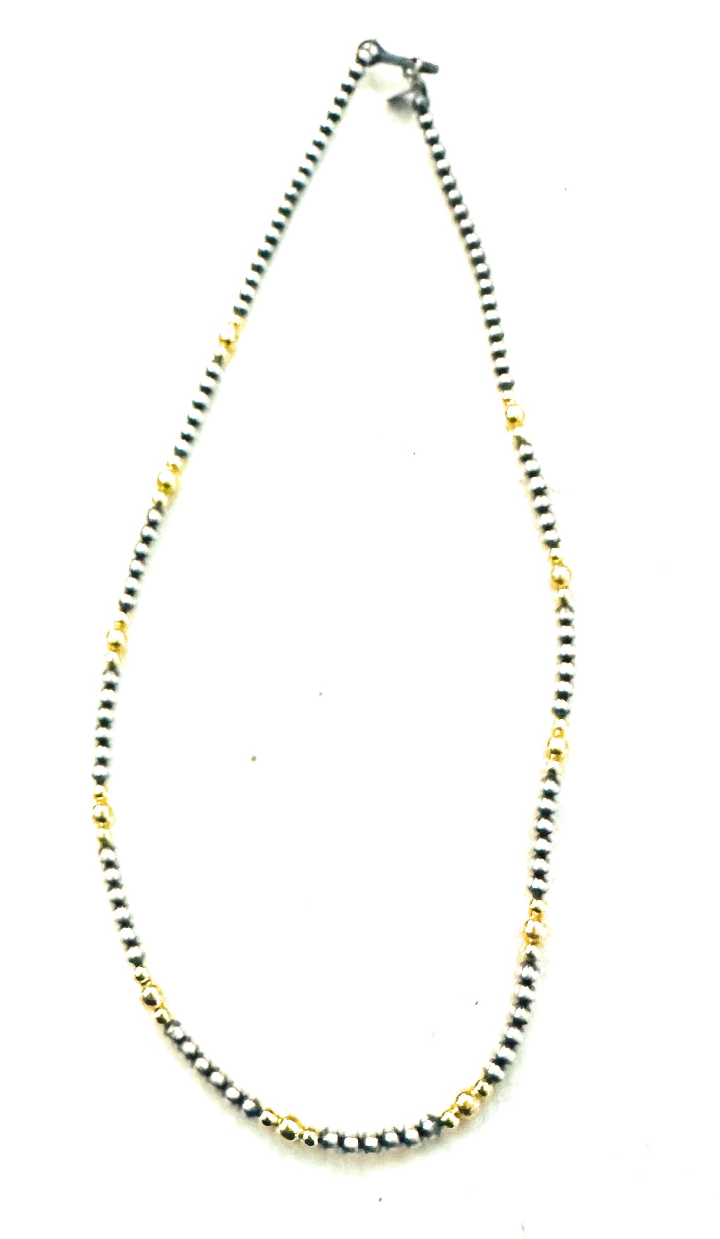 Handcrafted Sterling Silver & Gold Overlay 3-4 mm Beaded Necklace