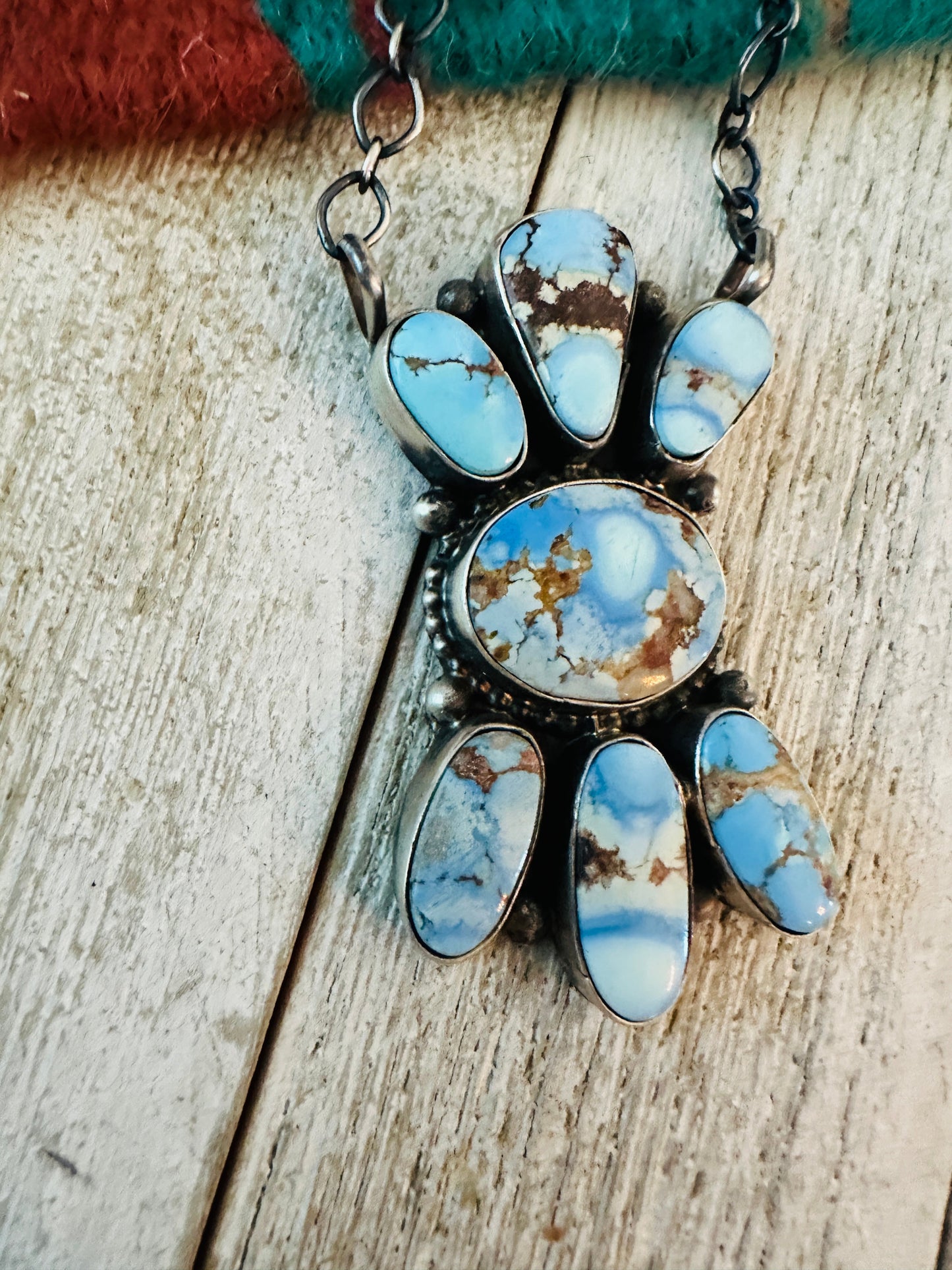 Handcrafted Sterling Silver & Golden Hills Turquoise Cluster Necklace