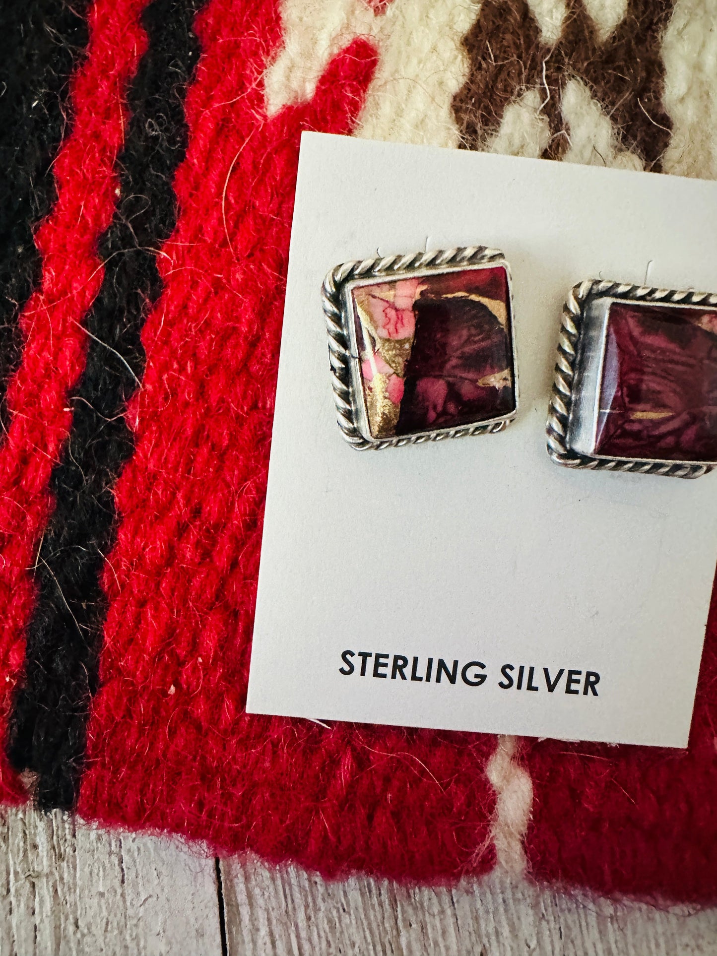 Handcrafted Sterling Silver & Rose Dahlia Square Stud Earrings