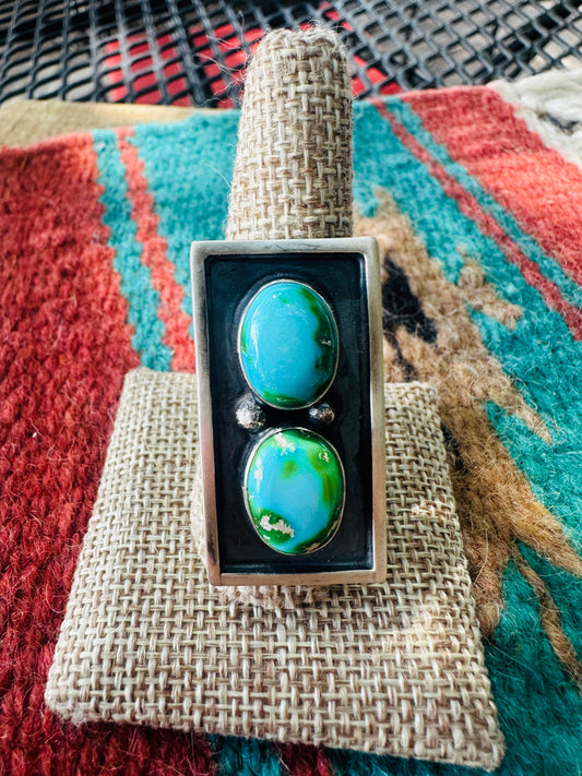 Handcrafted Sonoran Mountain Turquoise & Sterling Silver Adjustable Ring