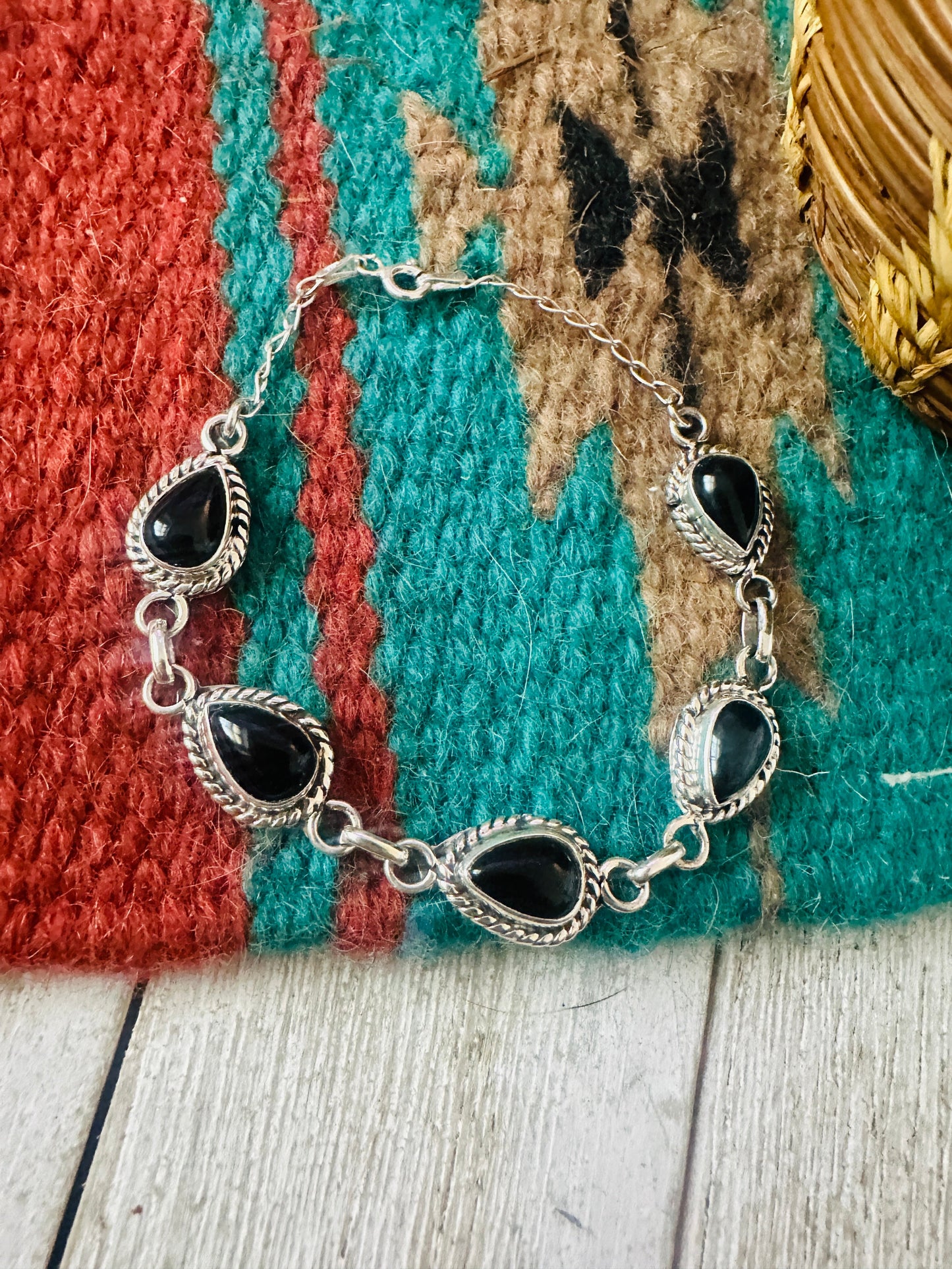 Handcrafted Onyx & Sterling Silver Link Bracelet