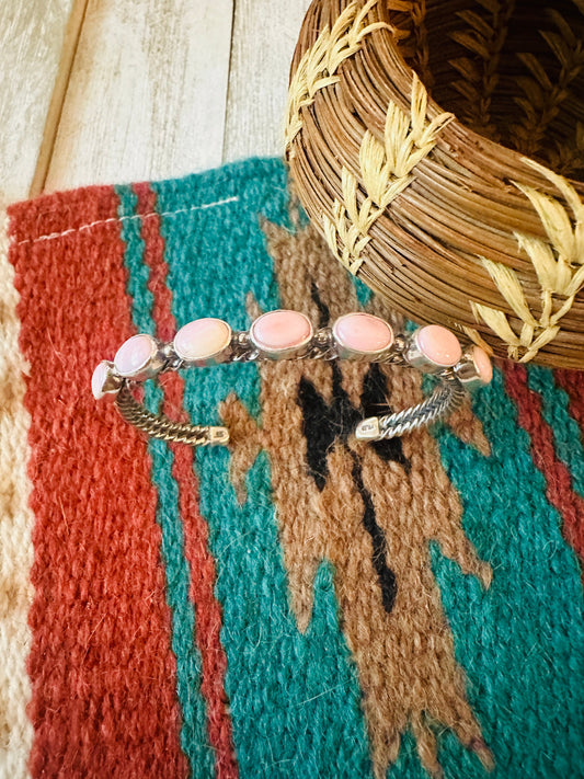 Handcrafted Queen Pink Conch Shell & Sterling Silver Cuff Bracelet