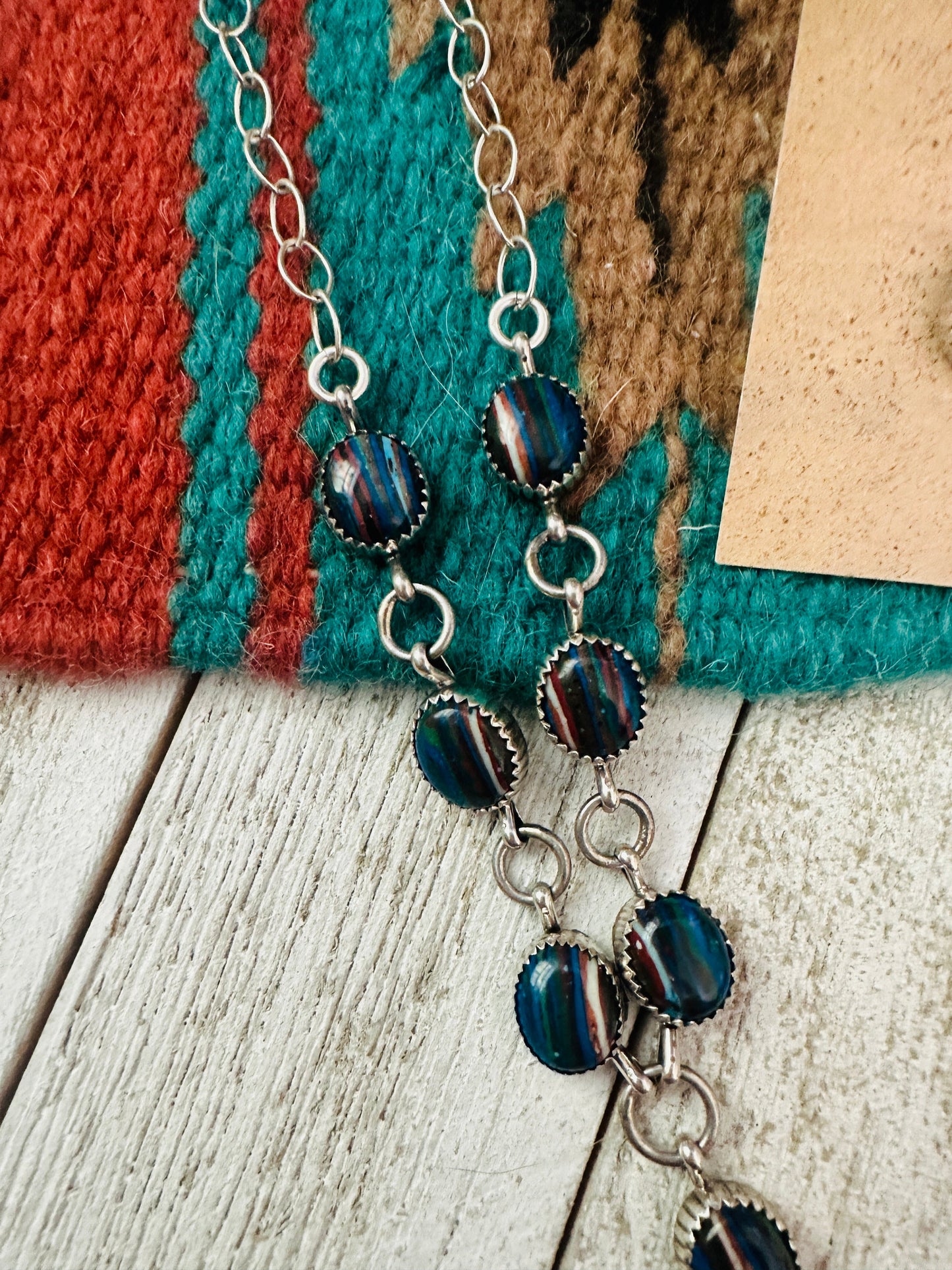 Handcrafted Rainbow Calsilica & Sterling Silver Necklace Set
