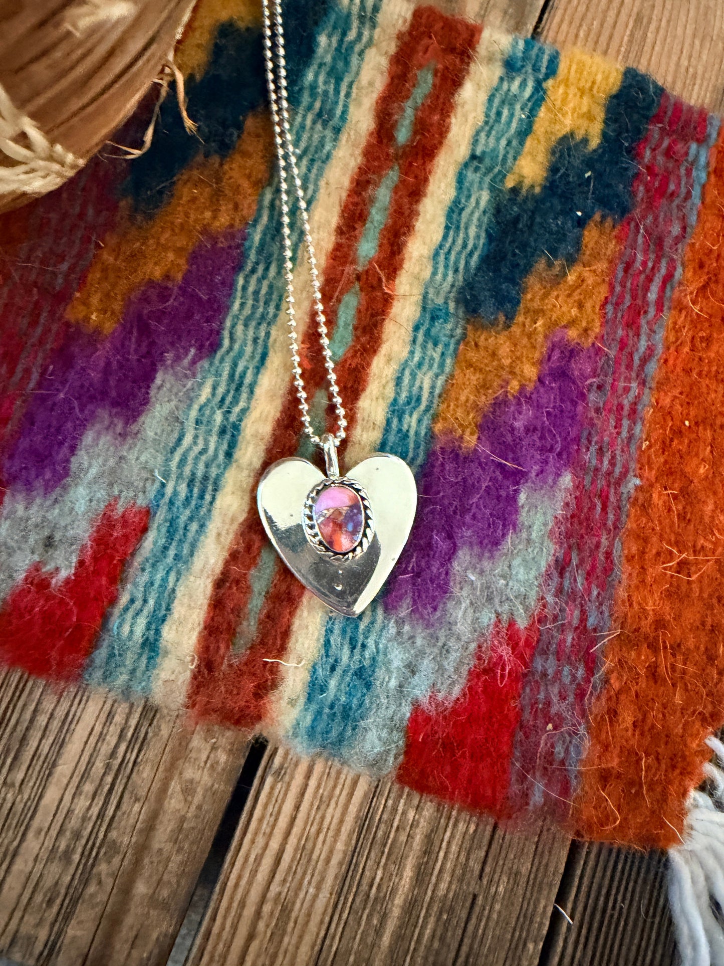 Handcrafted Sterling Silver & Pink Dream Mojave Heart Pendant by Joseph Martinez
