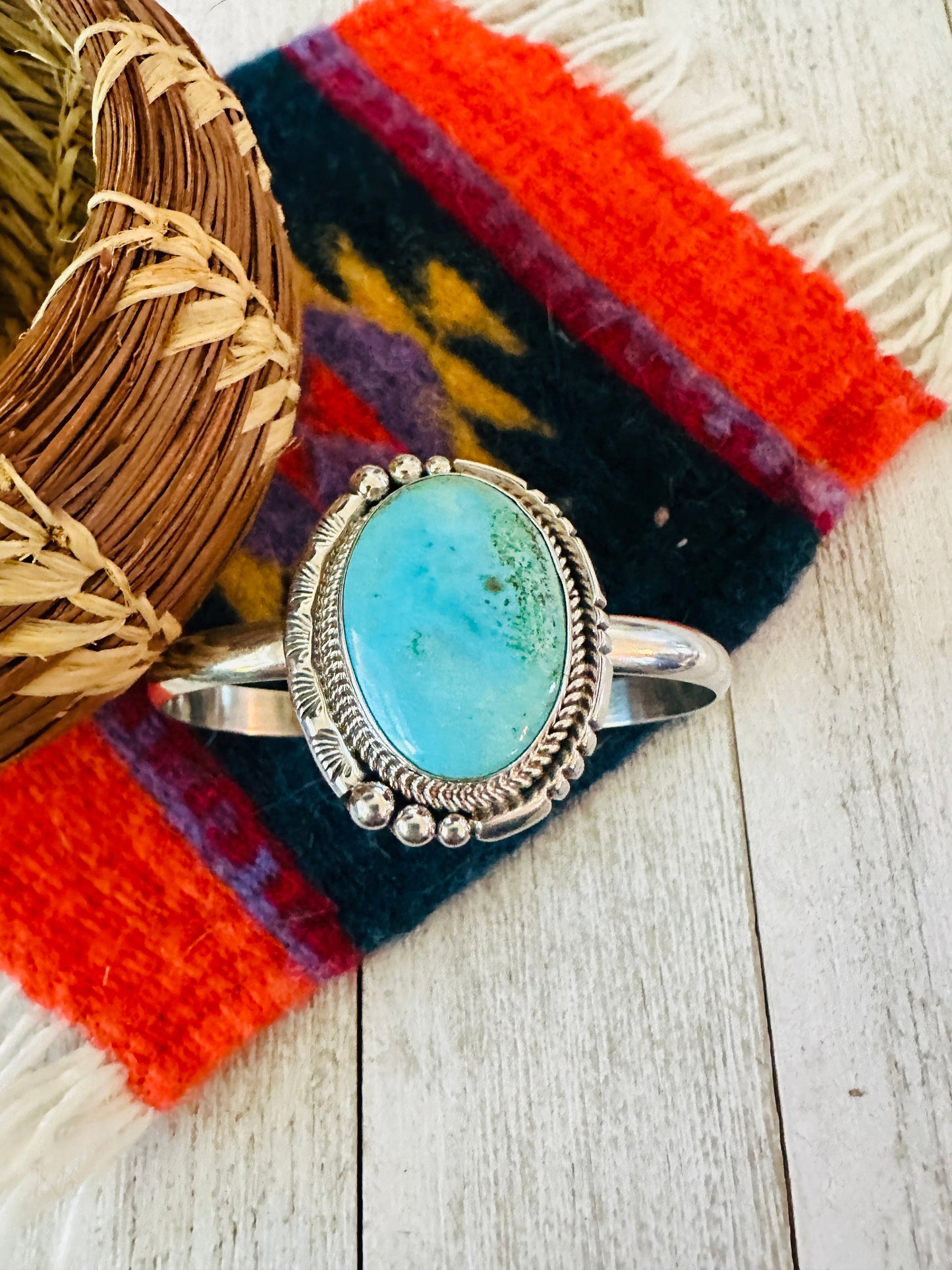 Handcrafted Sterling Silver & Turquoise Cuff Bracelet by Francis Fred