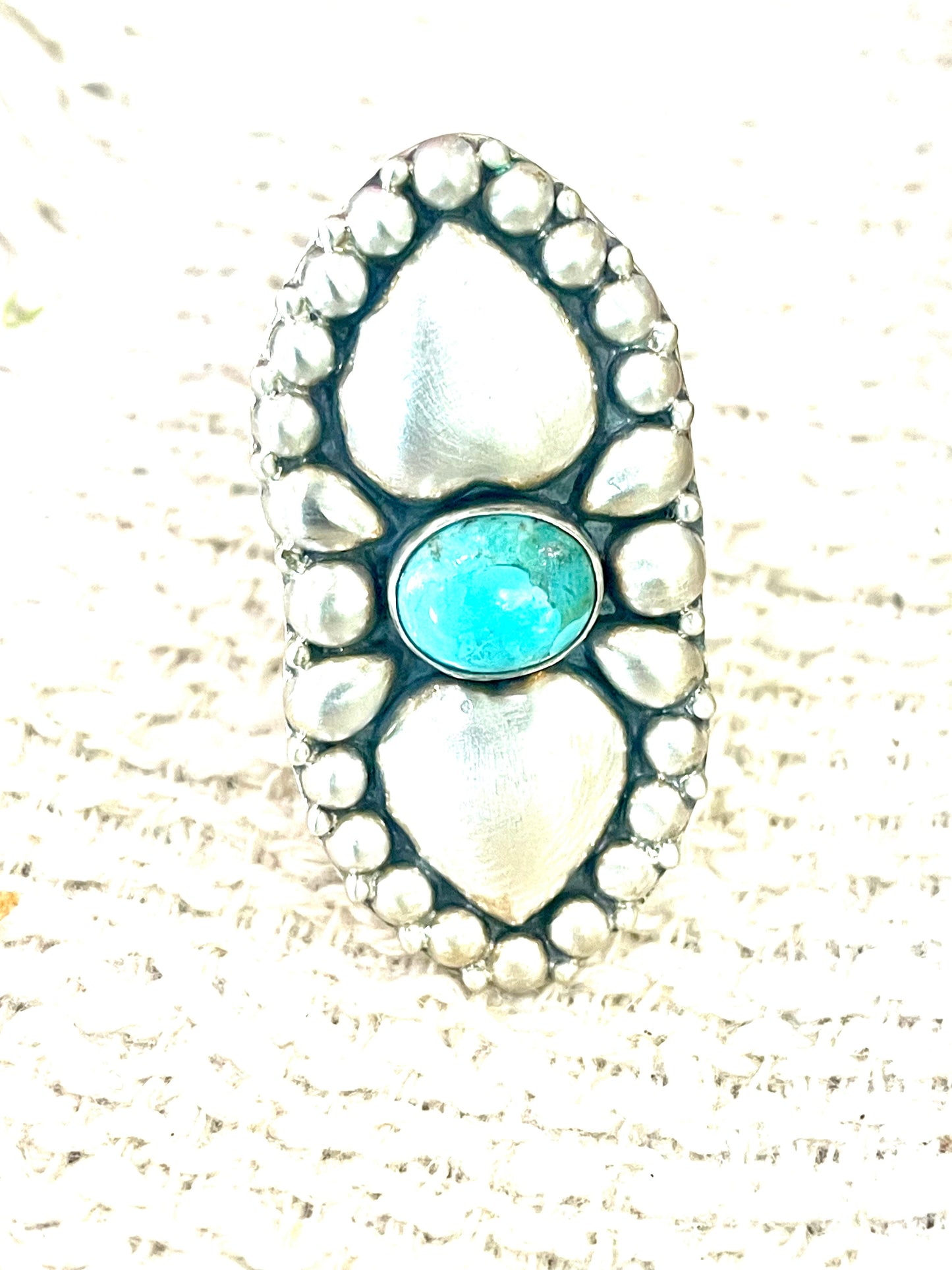 Beautiful Handmade Sterling Silver Heart & Turquoise Adjustable Ring