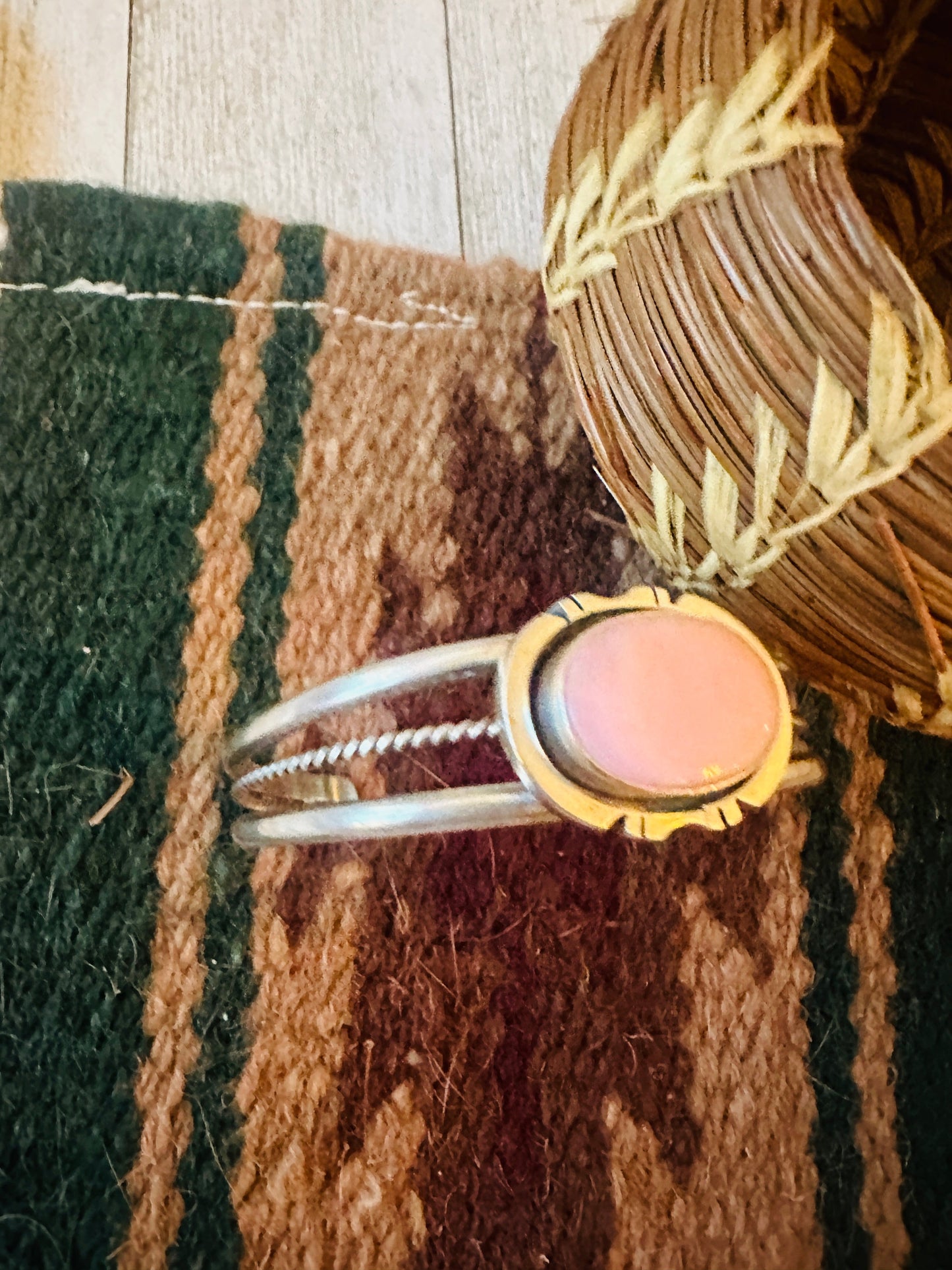 Handcrafted Queen Pink Conch Shell & Sterling Silver Cuff Bracelet