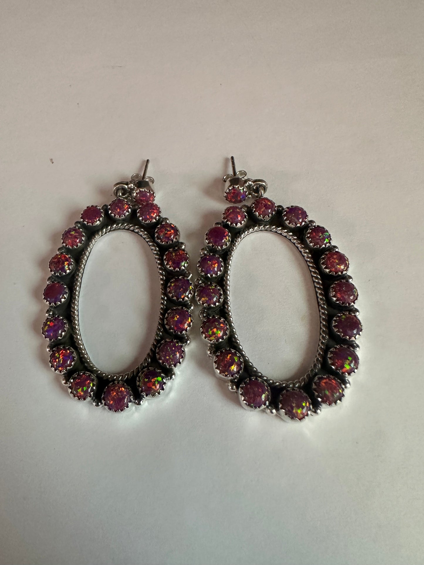 Coachella Handmade Dark Pink Fire Opal and Sterling Silver Statement Dangles