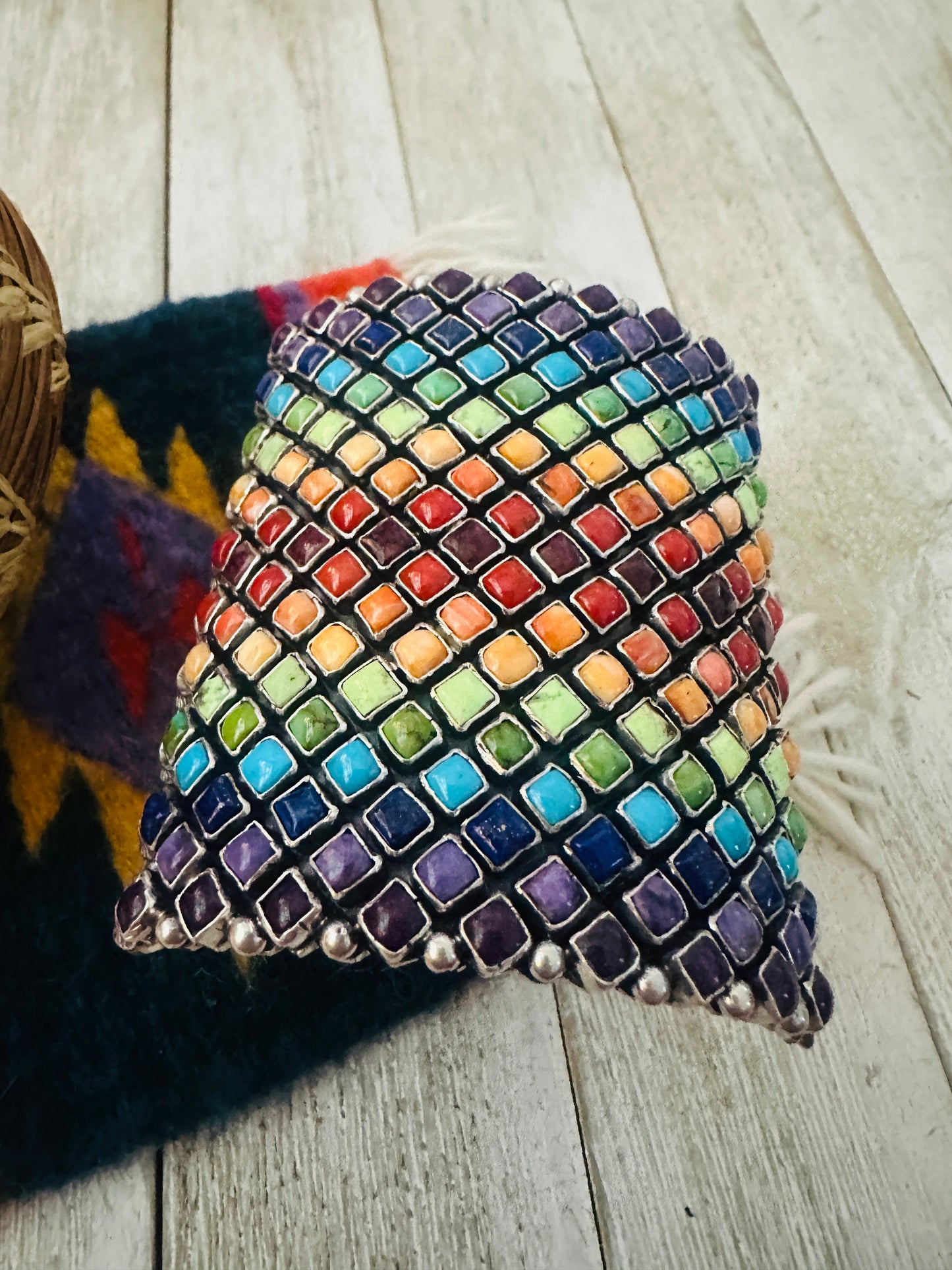 Handcrafted Rainbow Multi Stone & Sterling Silver Cuff Bracelet by Alice Lister