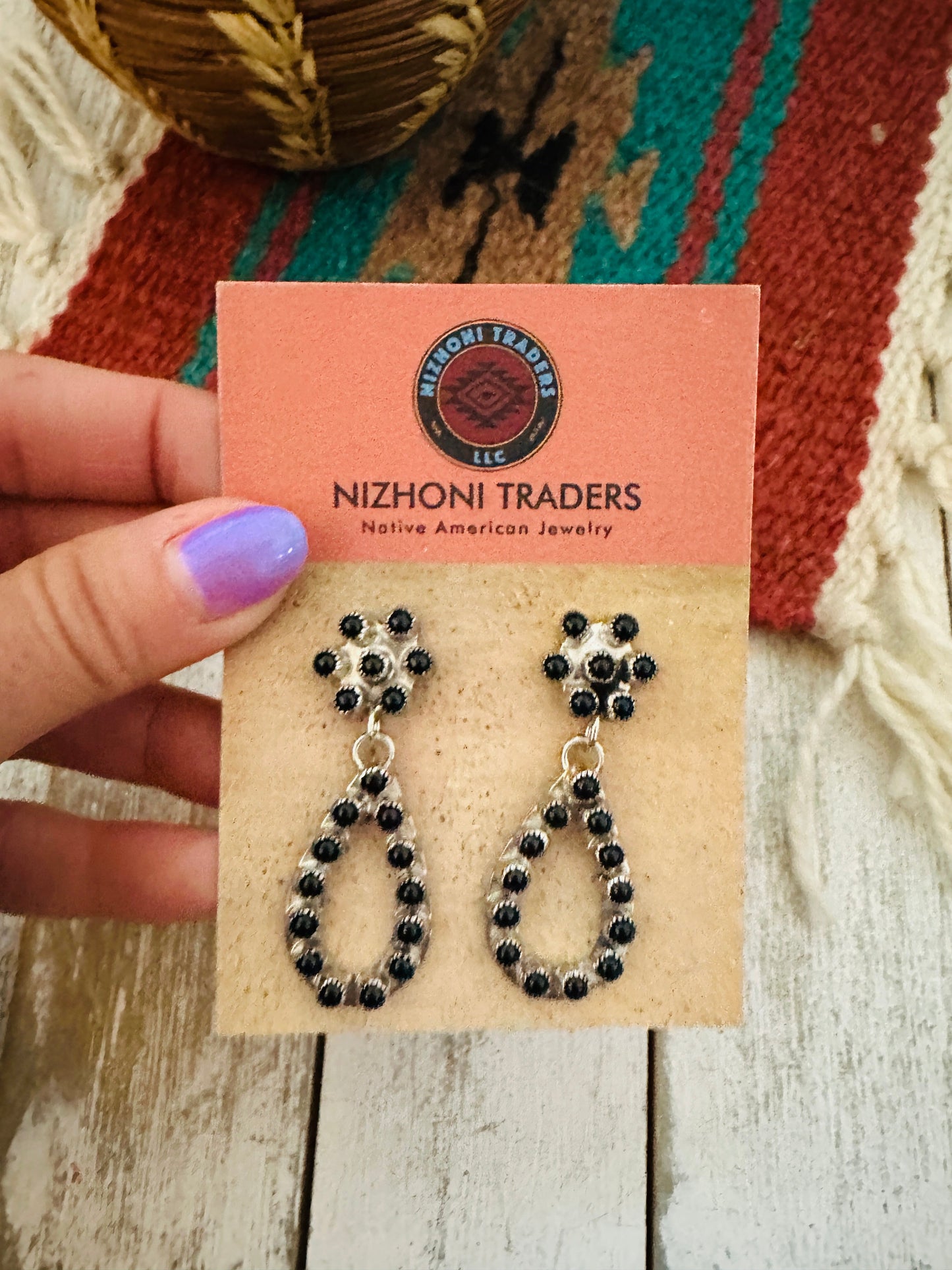 Handcrafted Sterling Silver & Black Onyx Petit Point Dangle Earrings