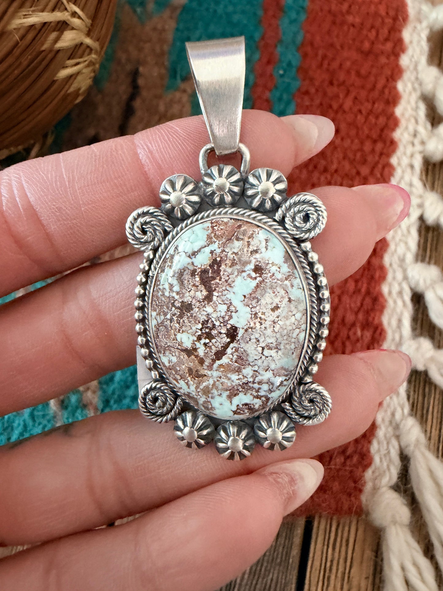 Handcrafted Sterling Silver & Dry Creek Turquoise Pendant by Daniel Benally