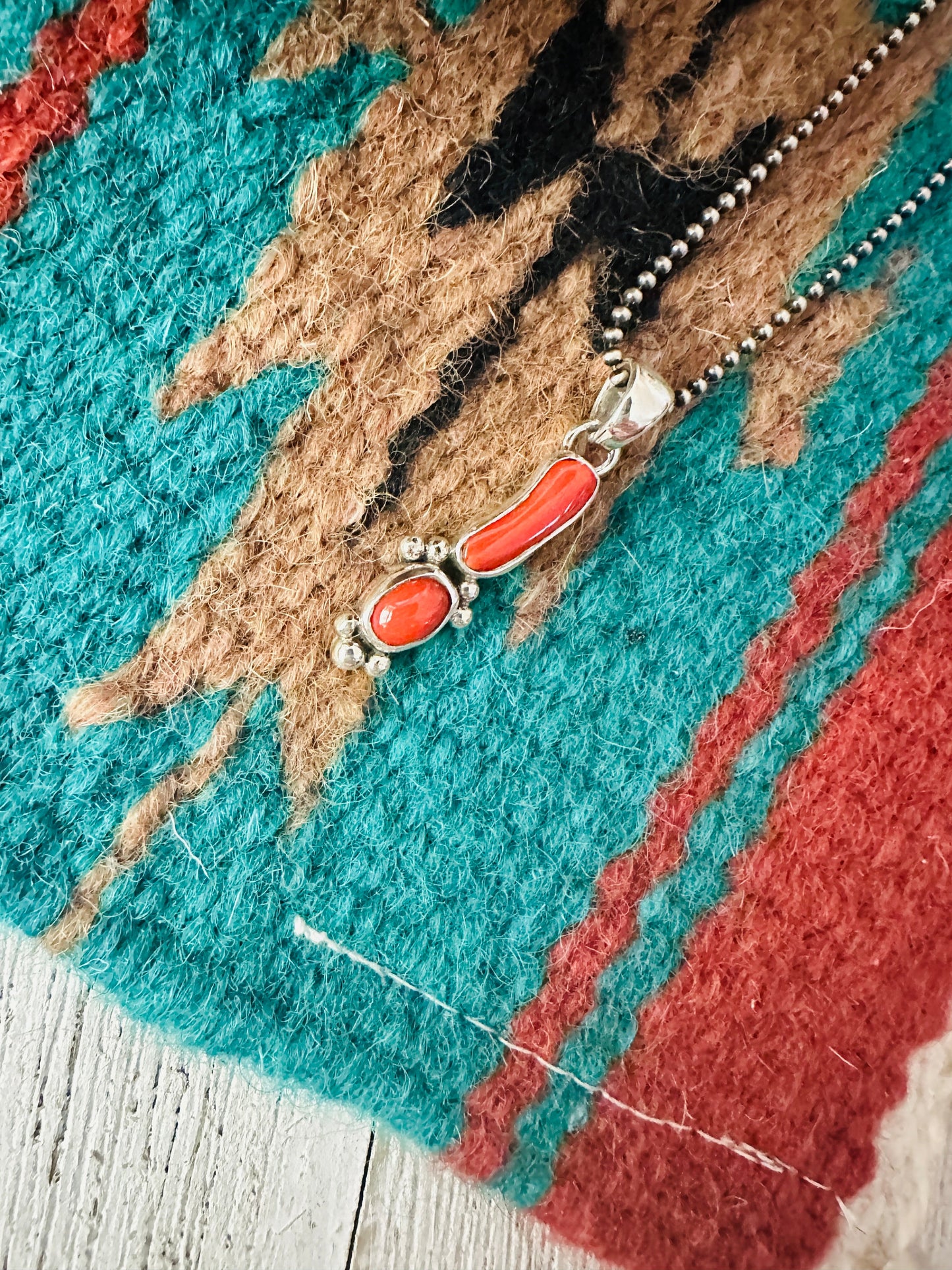 Handcrafted Red Coral & Sterling Silver Pendant