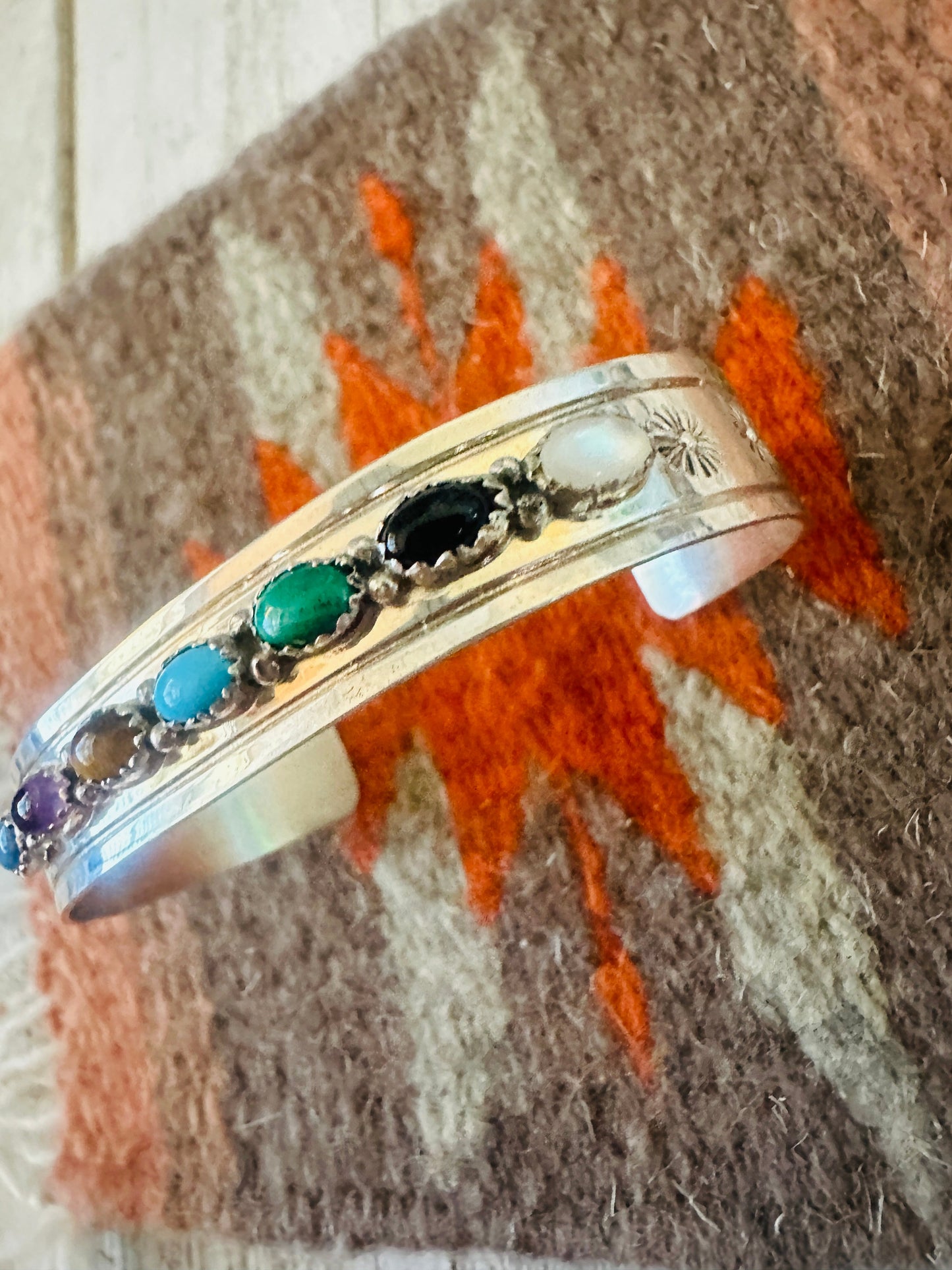Handcrafted Multi Stone & Sterling Silver Cuff Bracelet