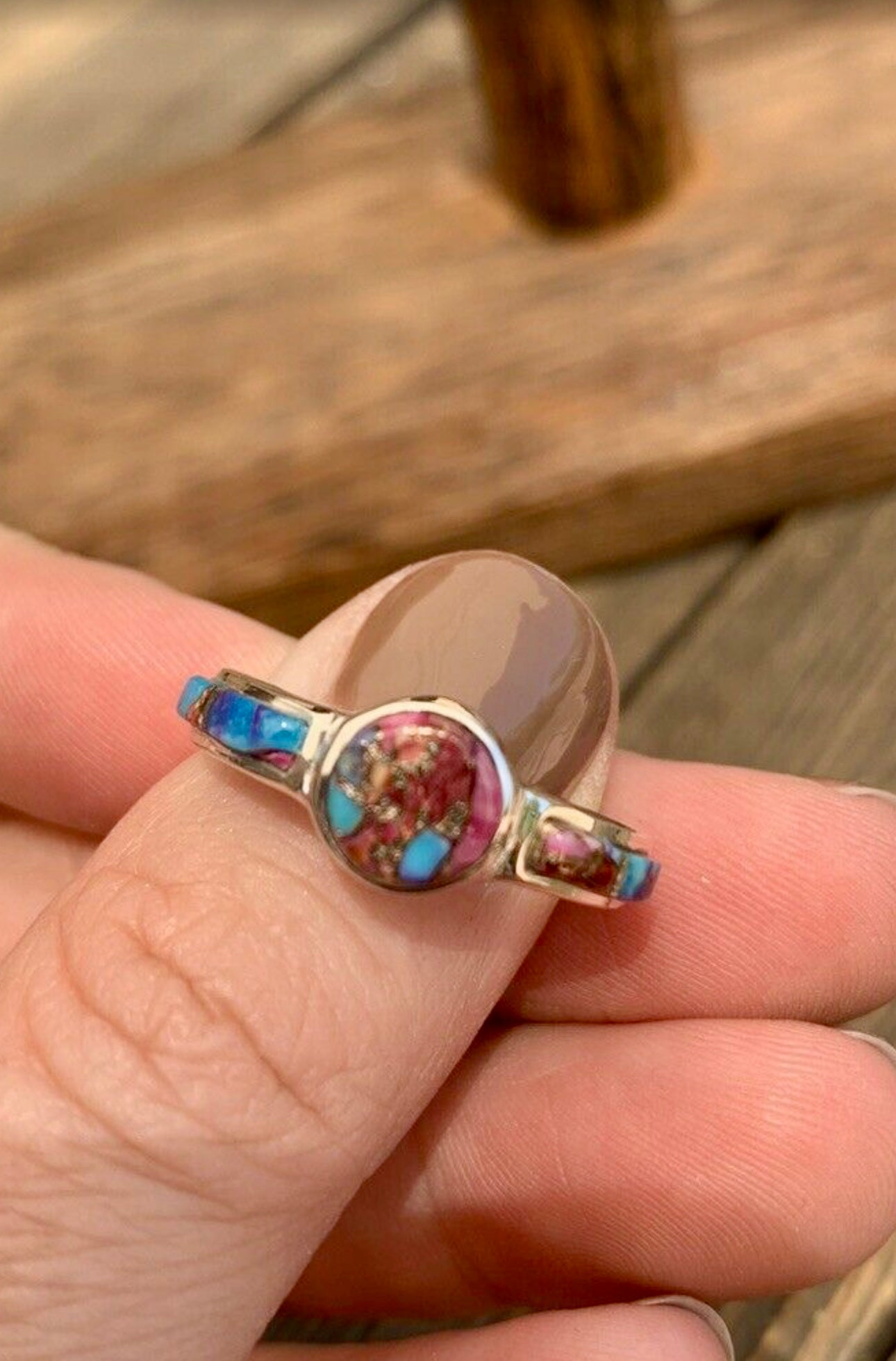 Pink Dream Mojave & Sterling Silver Round Ring