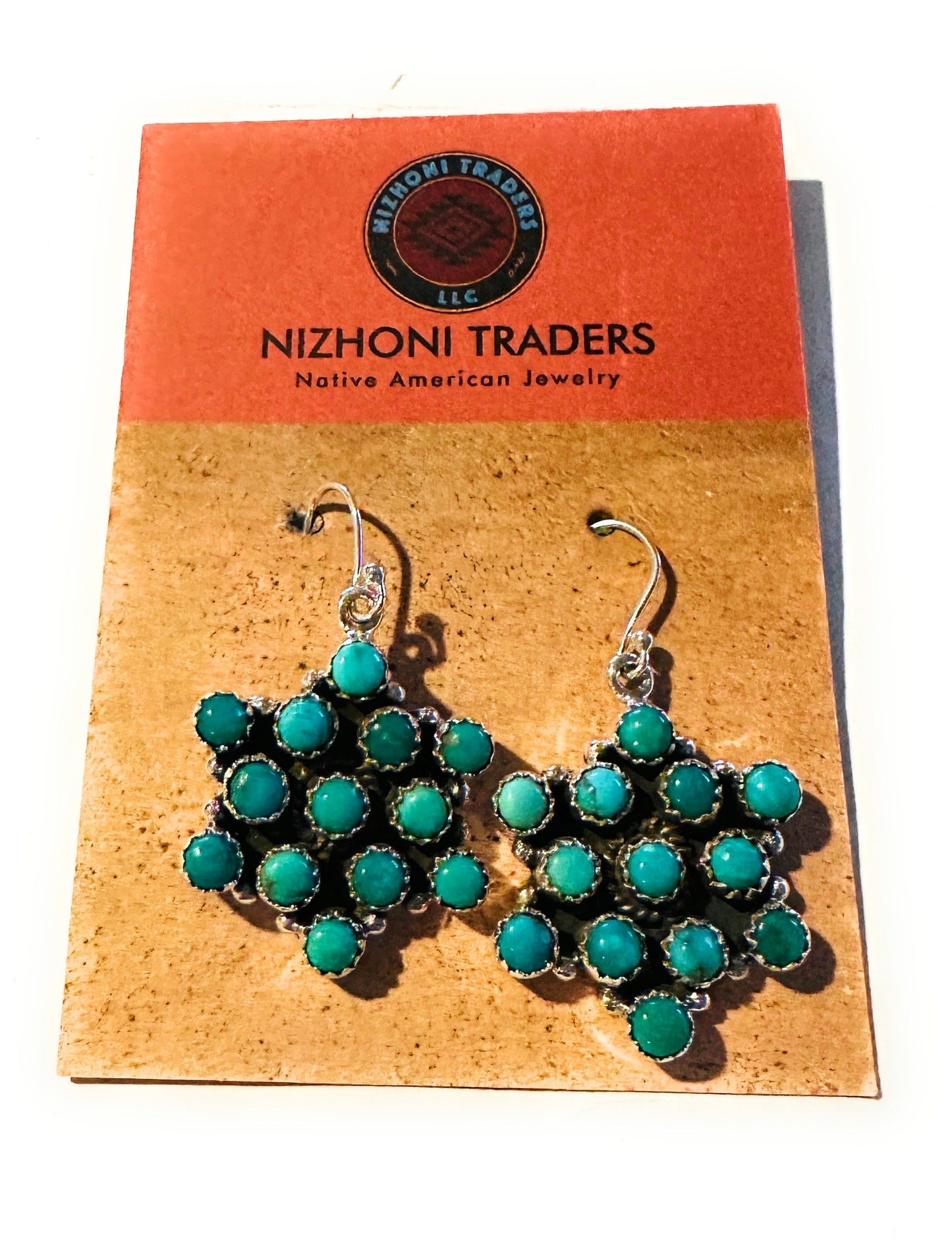 Handmade Turquoise & Sterling Silver Star Dangle Earrings Signed Nizhoni