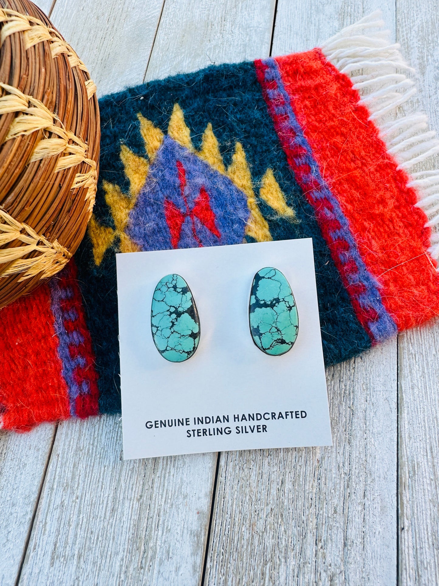 Handcrafted Kingman Web Turquoise & Sterling Silver Post Earrings
