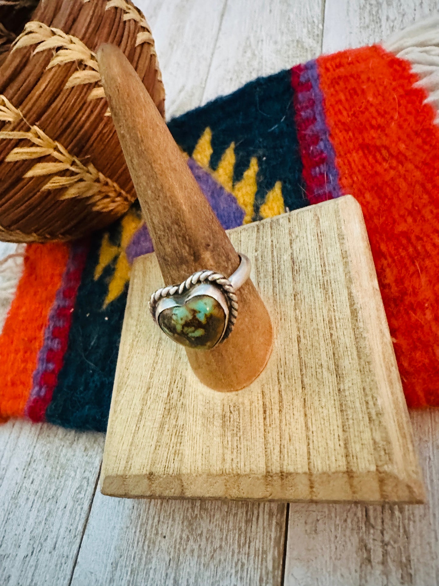 Handcrafted Sterling Silver & Turquoise Adjustable Heart Ring