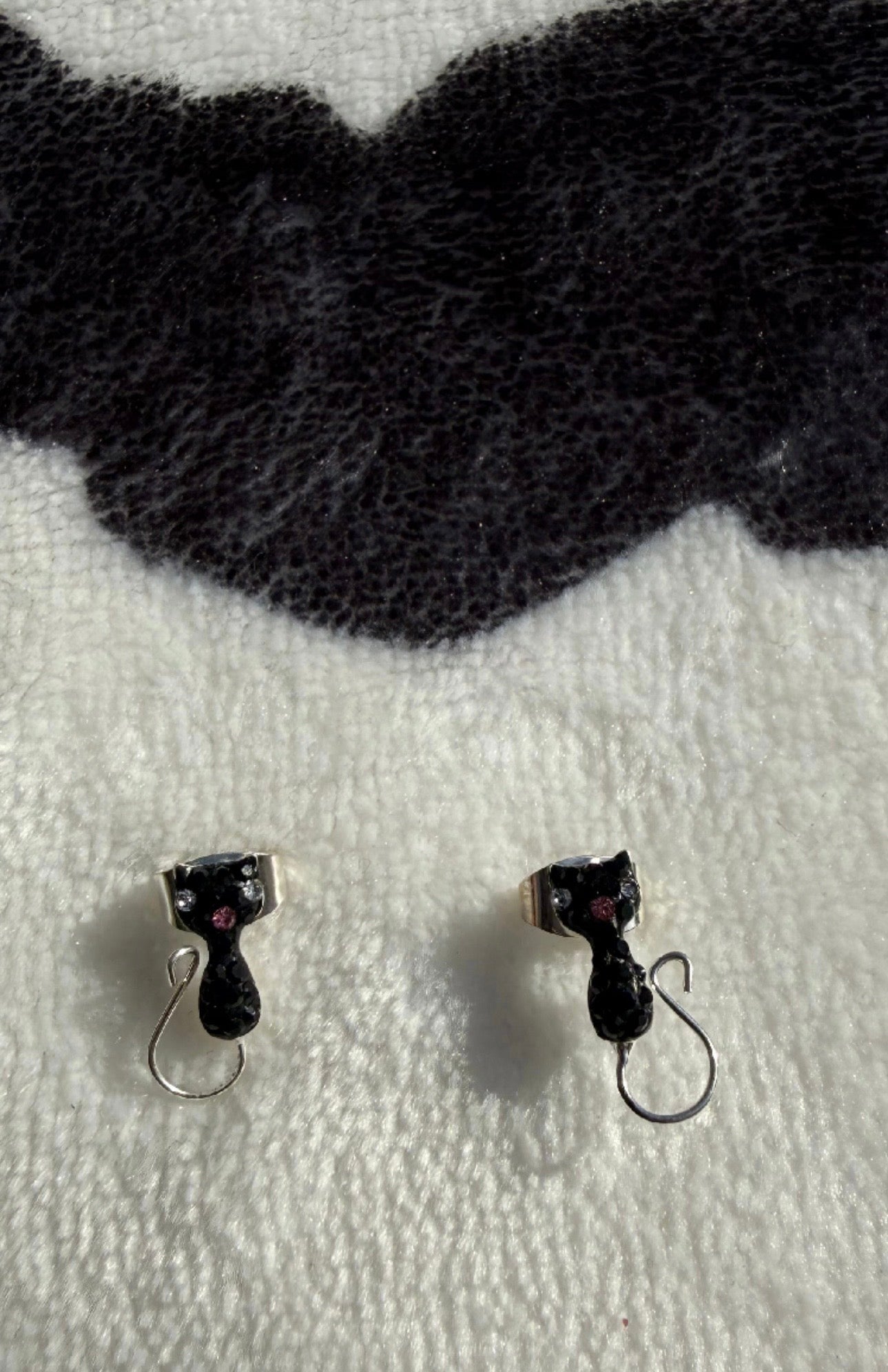 Black Cat CZ Sterling Silver Stud Earrings