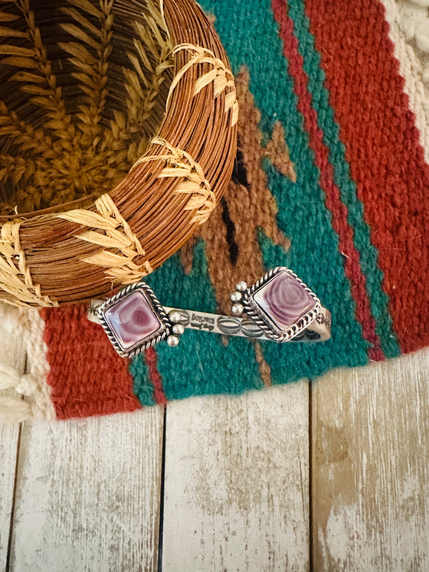 Handcrafted Charoite & Sterling Silver Floating Cuff Bracelet /