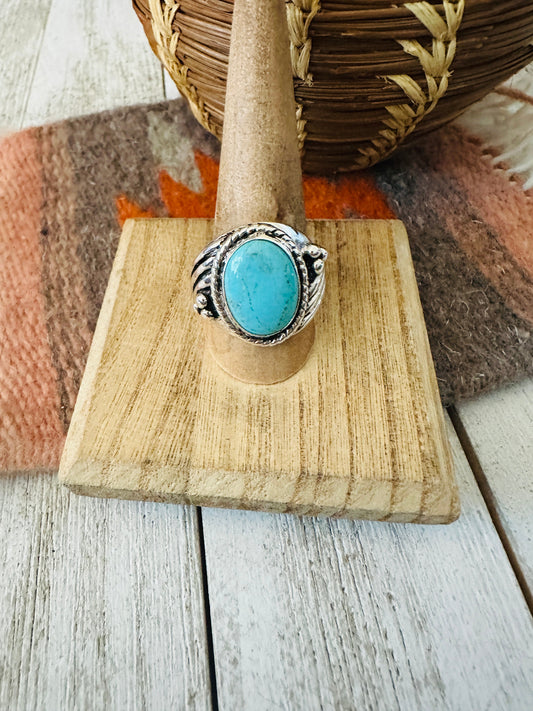 Handcrafted Kingman Turquoise & Sterling Silver Ring Size 9.5