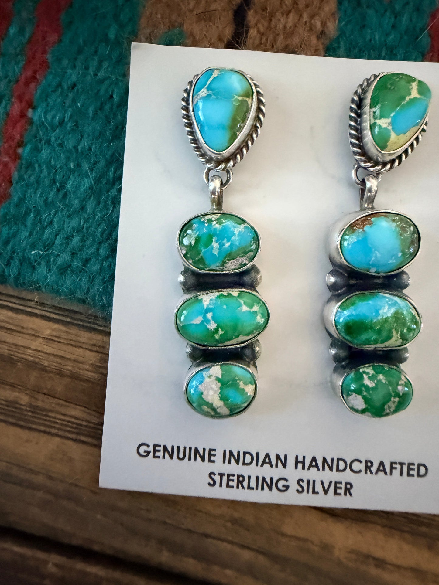 Handcrafted Sonoran Mountain Turquoise & Sterling Silver Dangle Earrings by Leticia Largo