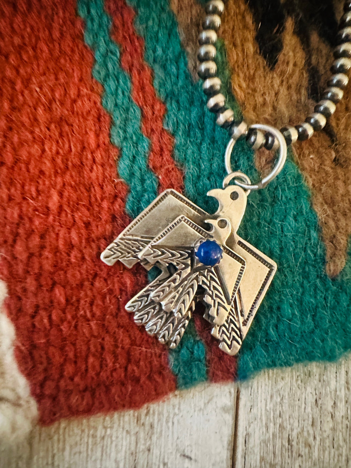 Handcrafted Sterling Silver & Lapis Thunderbird Pendant