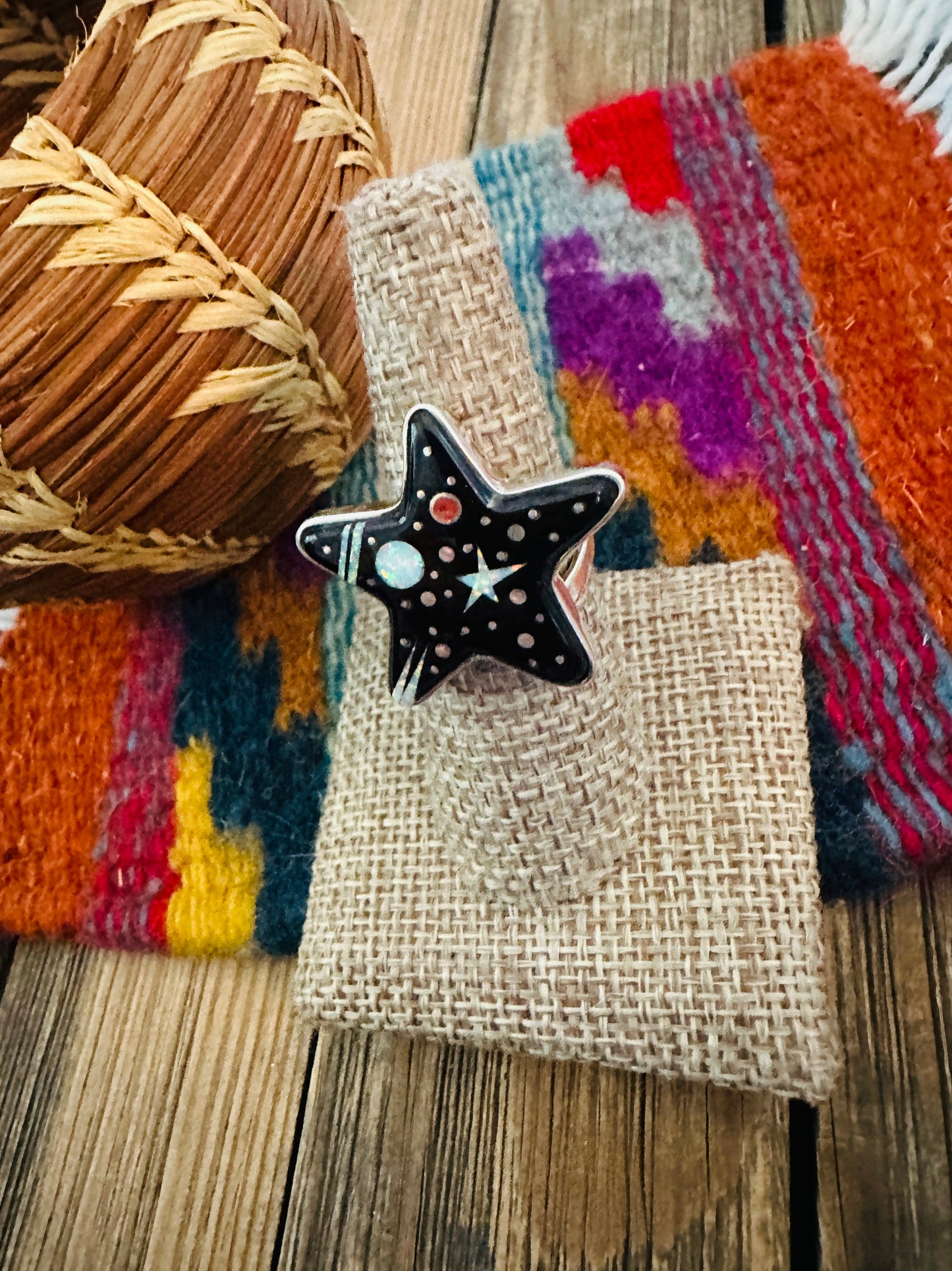 Handcrafted Multi Stone & Sterling Silver Inlay Star Ring by Matthew Jack