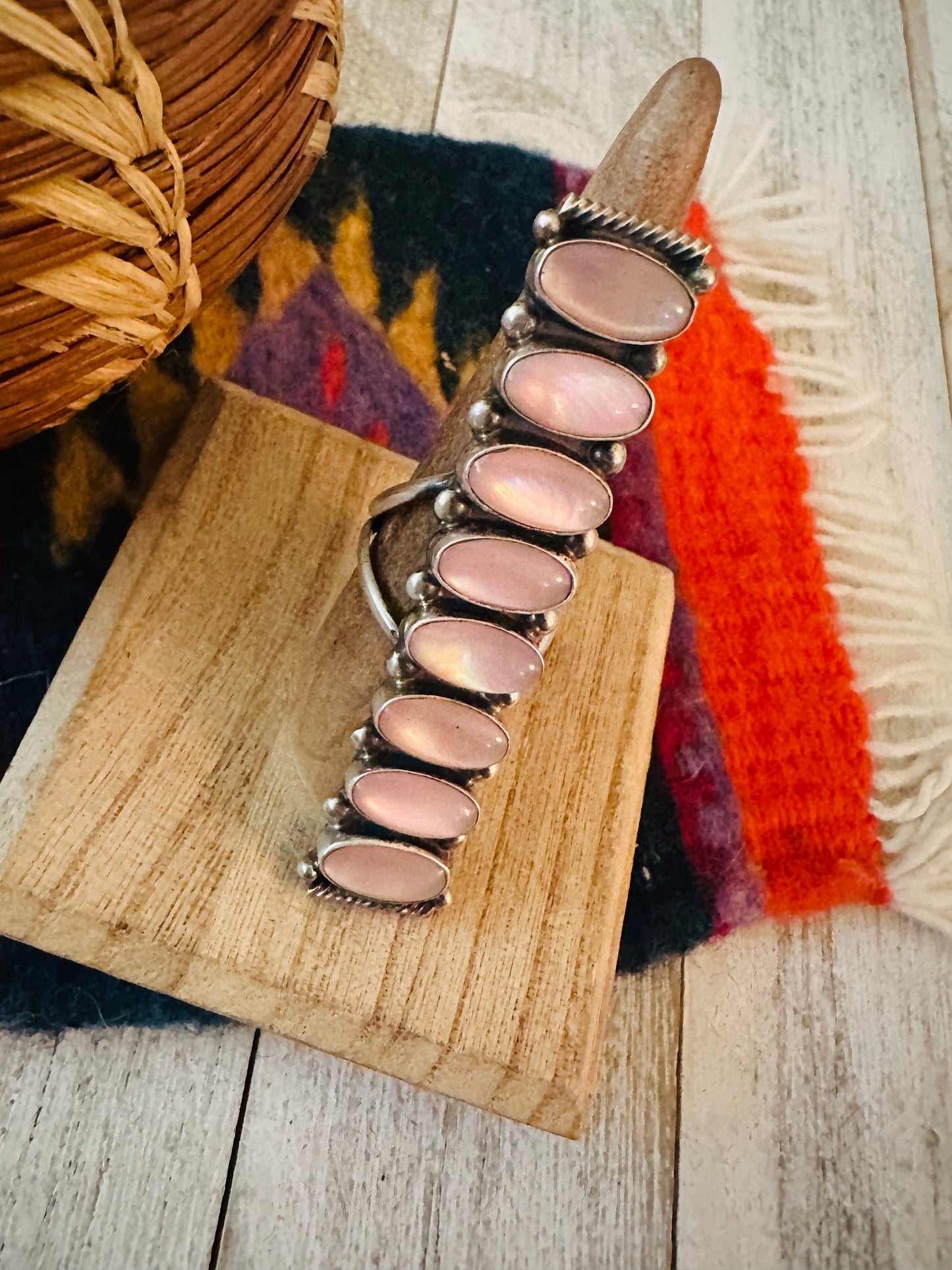 Handcrafted Mother of Pearl & Sterling Silver Ring by Jacqueline Silver Size 8