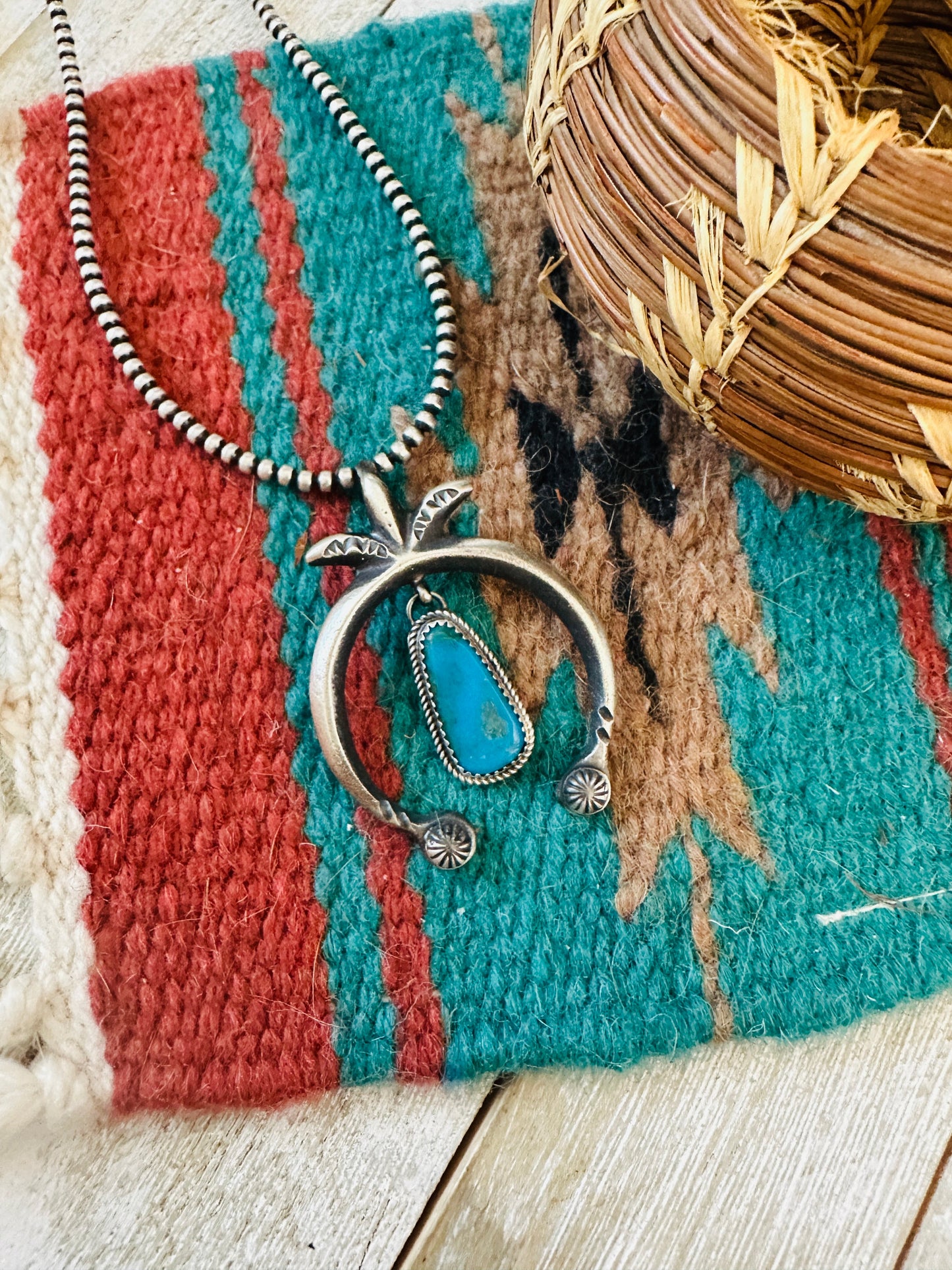 Handcrafted Sterling Silver & Turquoise Naja Pendant by Martha Cayatineto