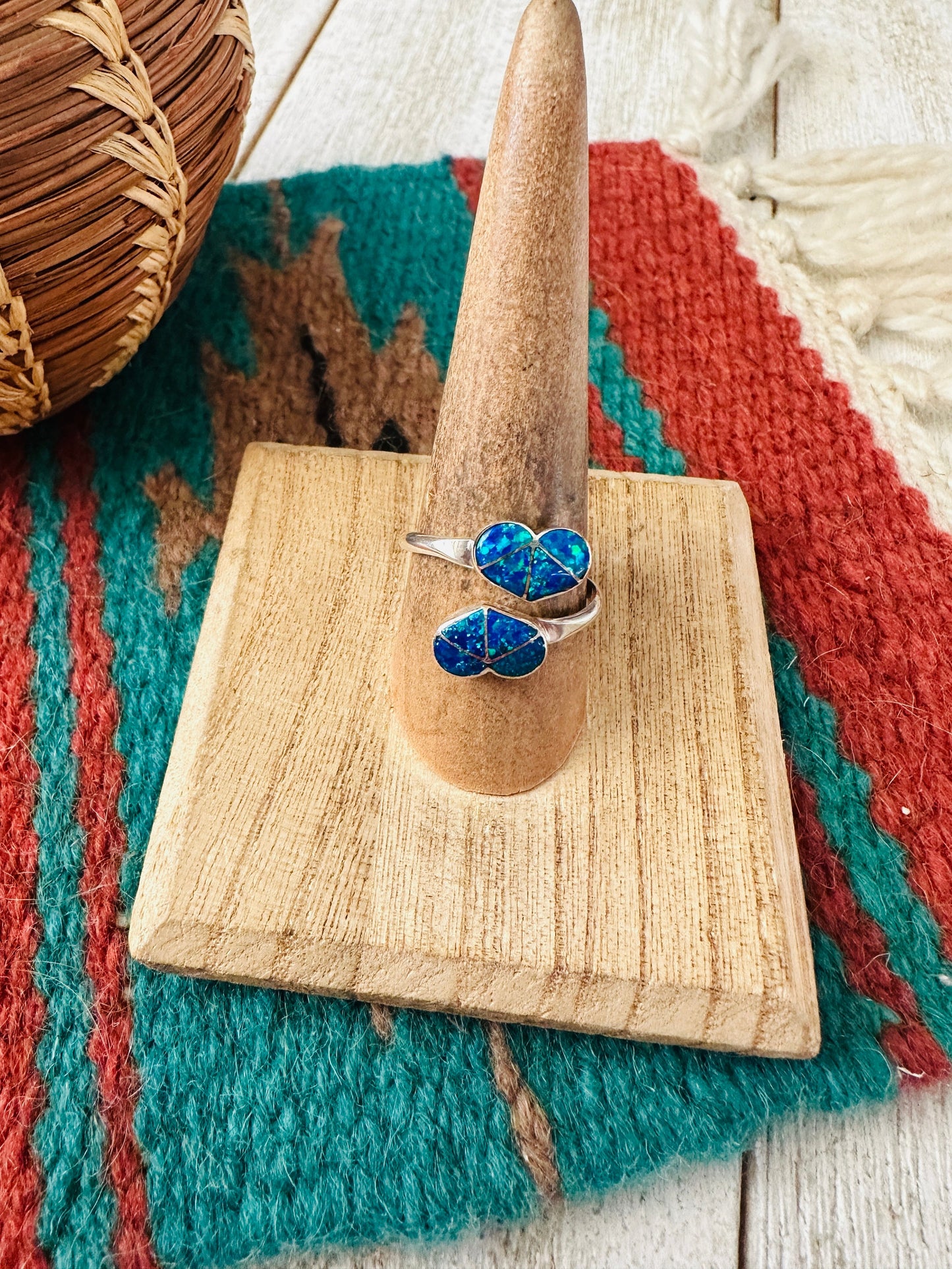 Handcrafted Sterling Silver & Blue Opal Heart Adjustable Ring