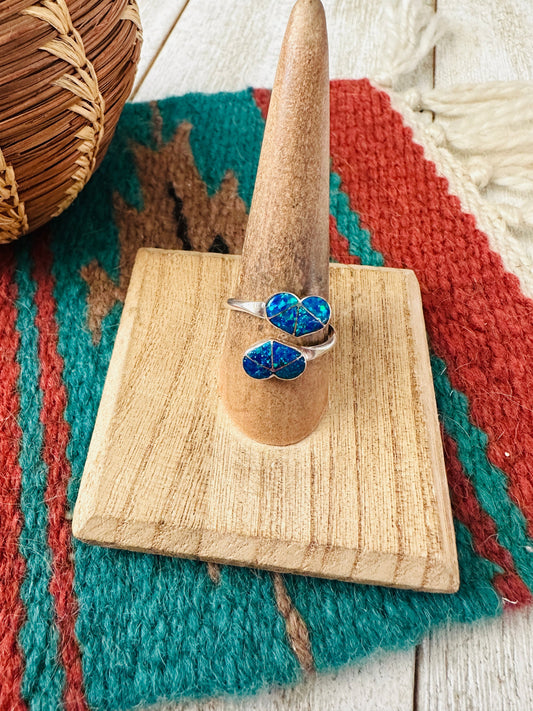 Handcrafted Sterling Silver & Blue Opal Heart Adjustable Ring