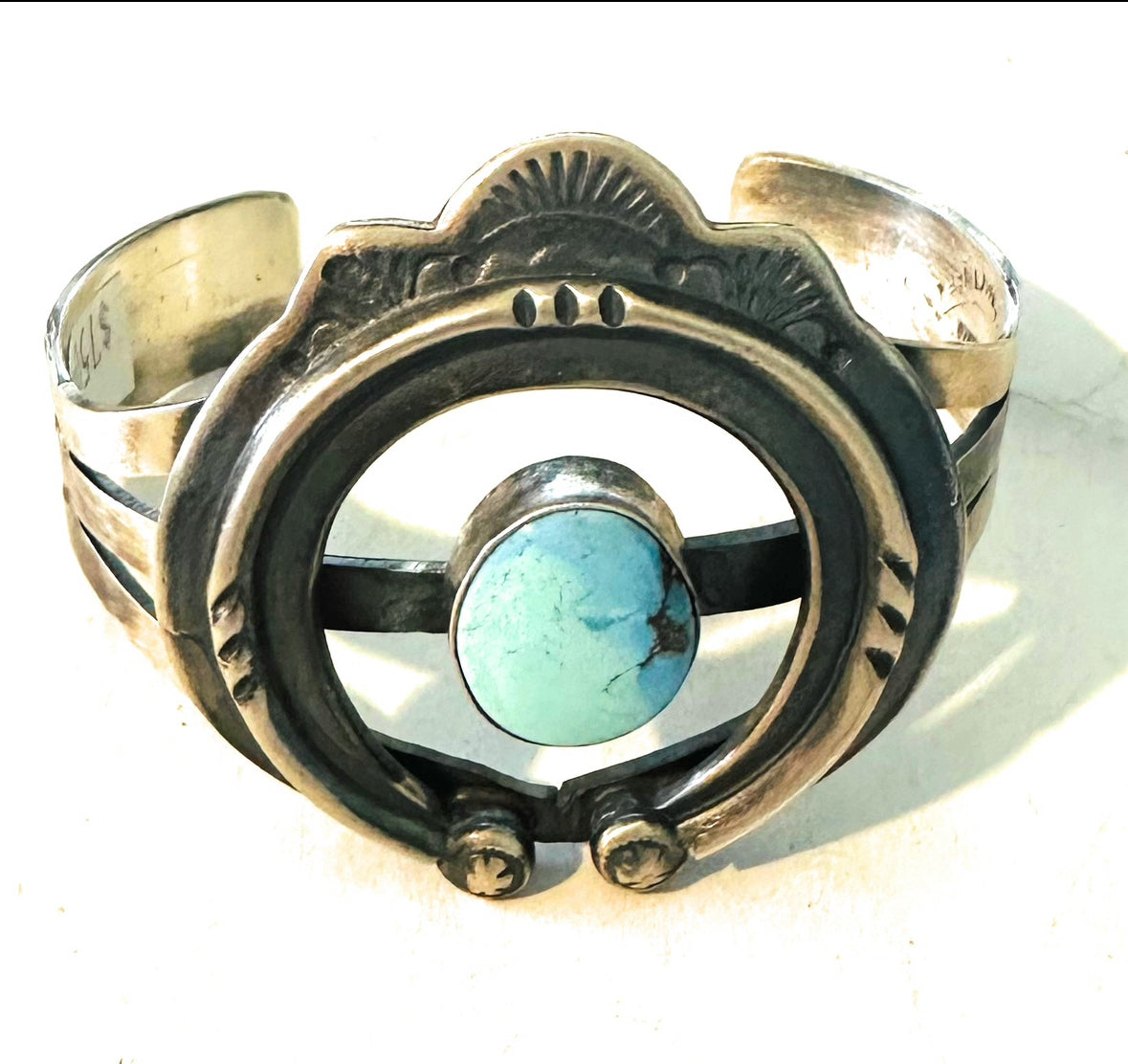 Navajo Golden Hills Turquoise & Sterling Silver Naja Cuff Bracelet