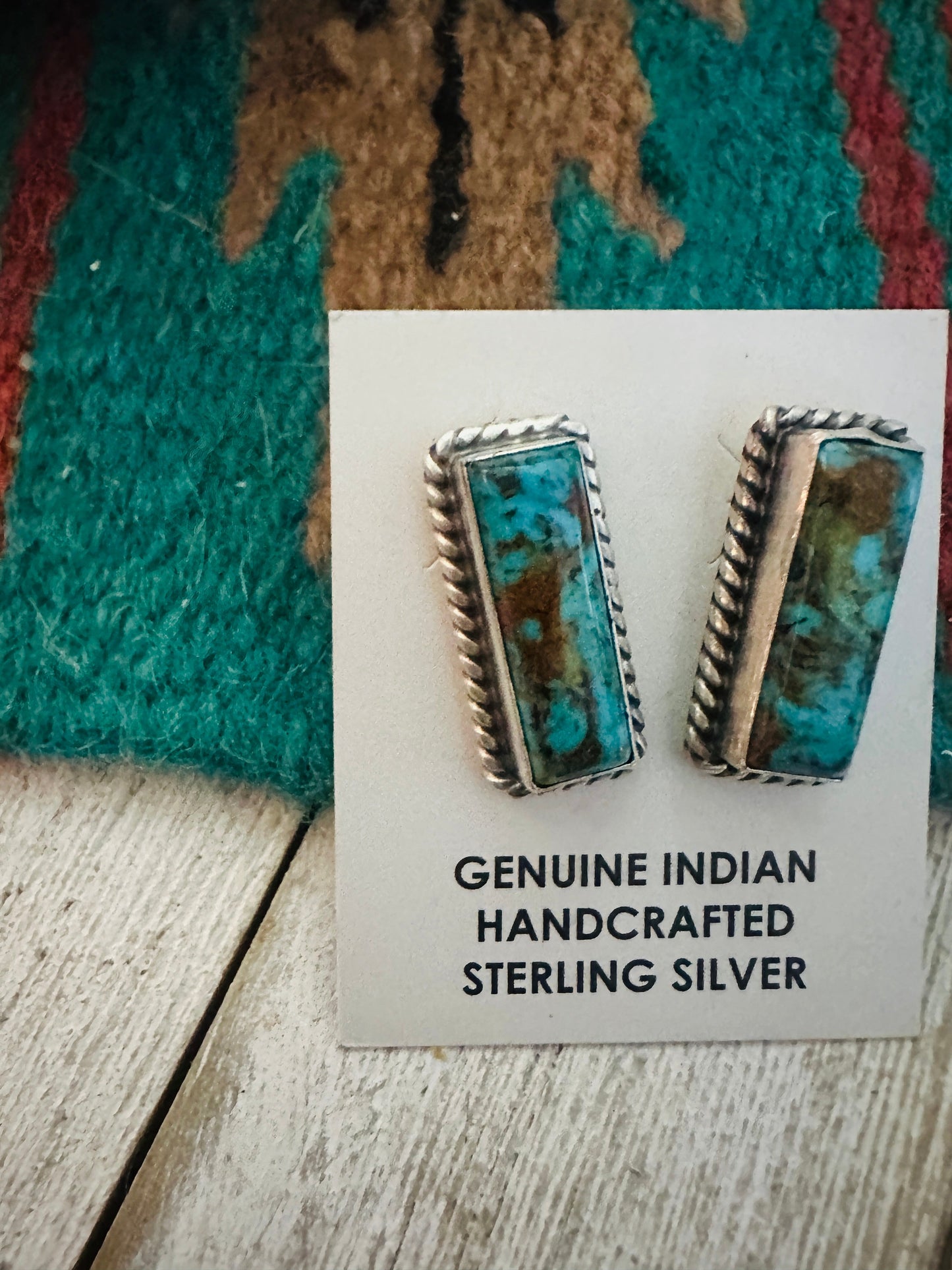 Navajo Sterling Silver & Kingman Turquoise Post Earrings