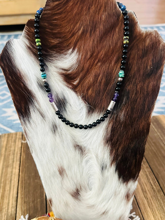 Handcrafted Multi Stone & Sterling Silver Beaded 18” Necklace by T & R Singer