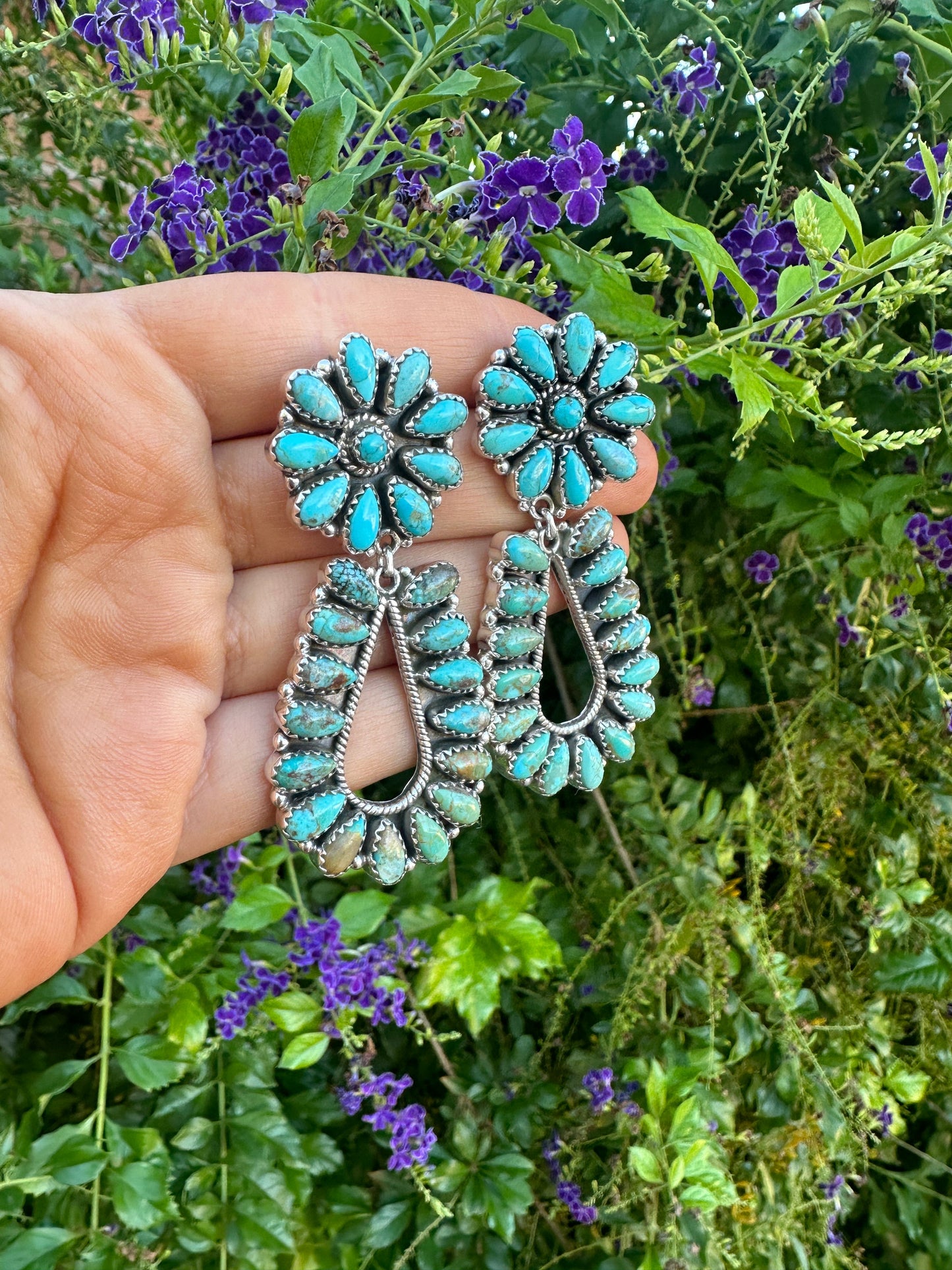 FLOWER DROPS Handmade Turquoise and Sterling Silver Dangles Leslie’s fav