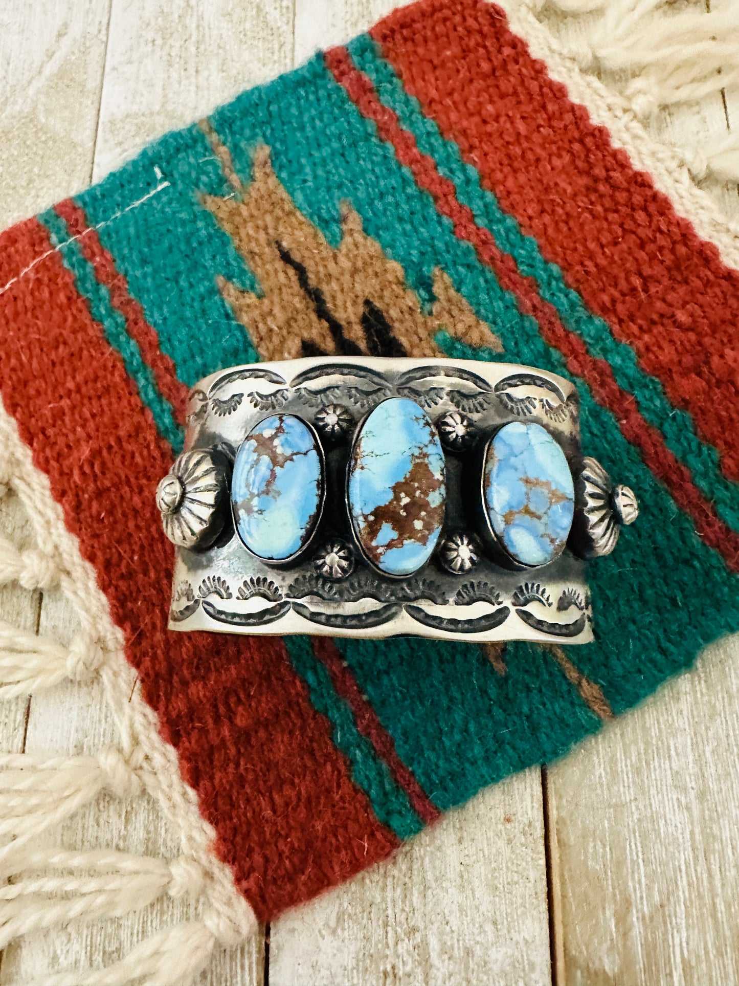 Handcrafted Sterling Silver & Golden Hills Turquoise Cuff Bracelet by Chimney Butte /