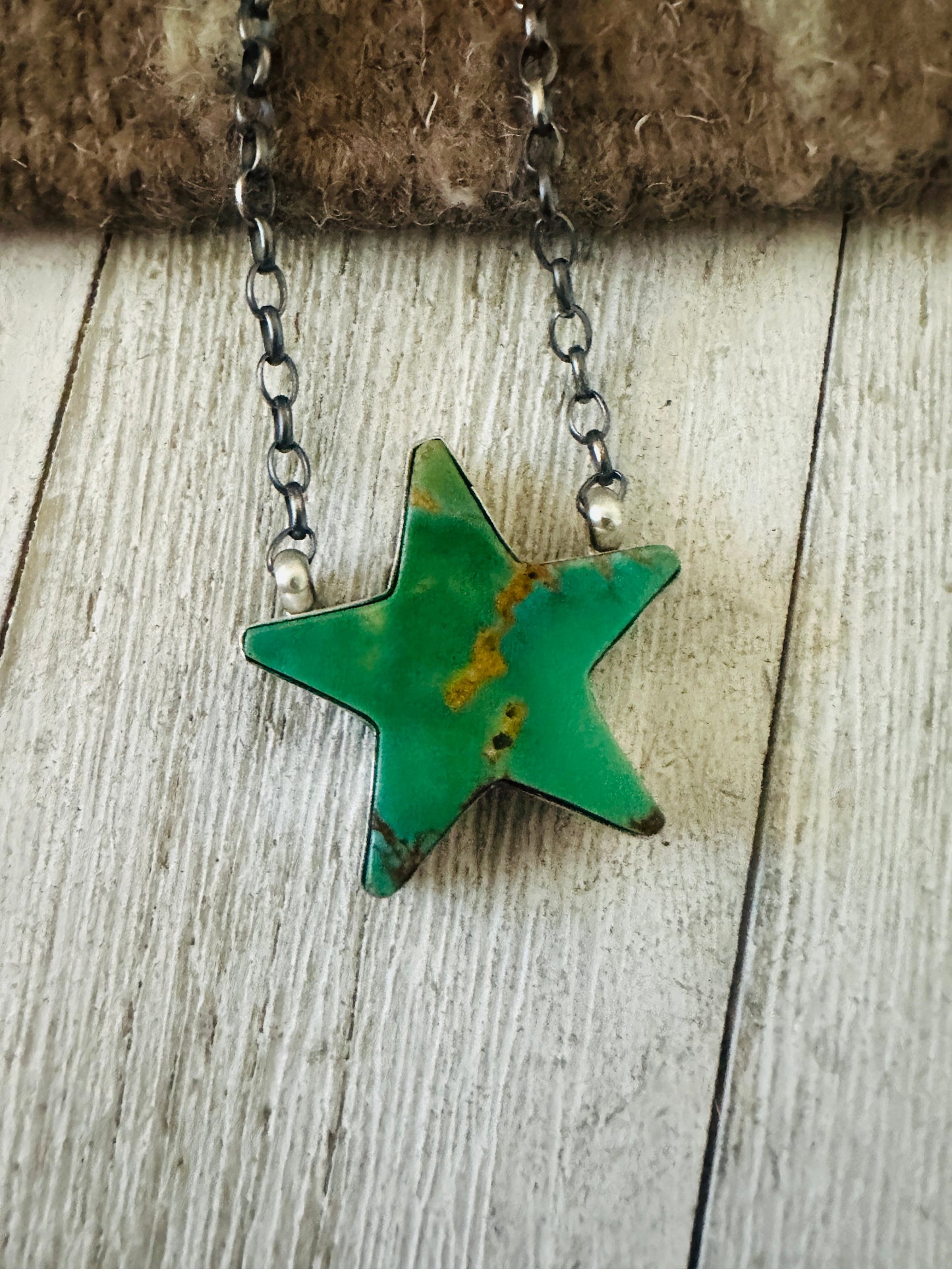 Handcrafted Sterling Silver & Turquoise Star Necklace- Green