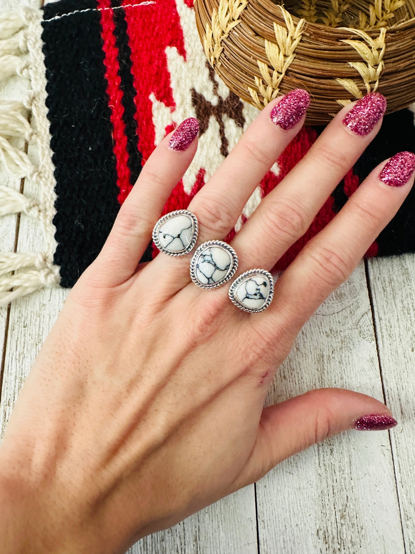 Navajo Howlite & Sterling Silver Adjustable Knuckle Ring