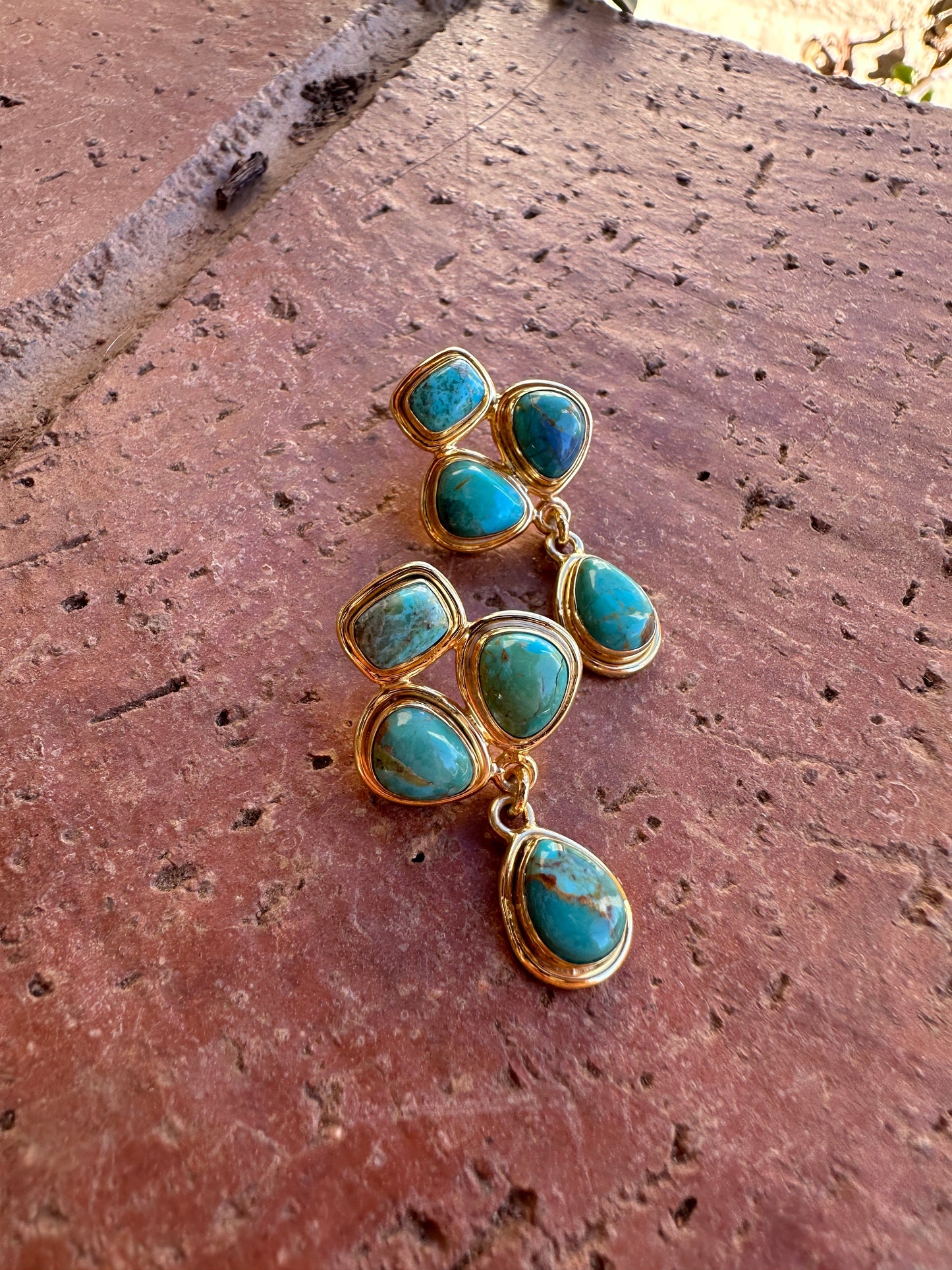 “The Golden Collection”  RODEO QUEEN Handmade Gold Plated & Natural Turquoise Earrings