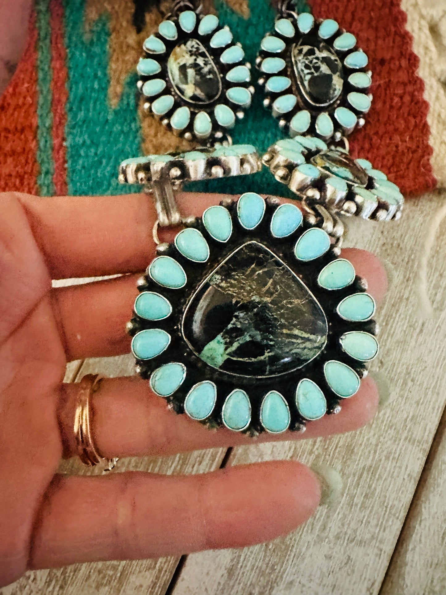 Handcrafted Sterling Silver & Turquoise Cluster Necklace by Bob Becenti