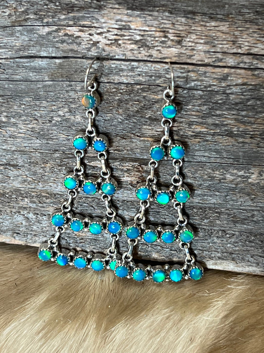 Handmade Blue Opal Sterling Silver Dangle Earrings