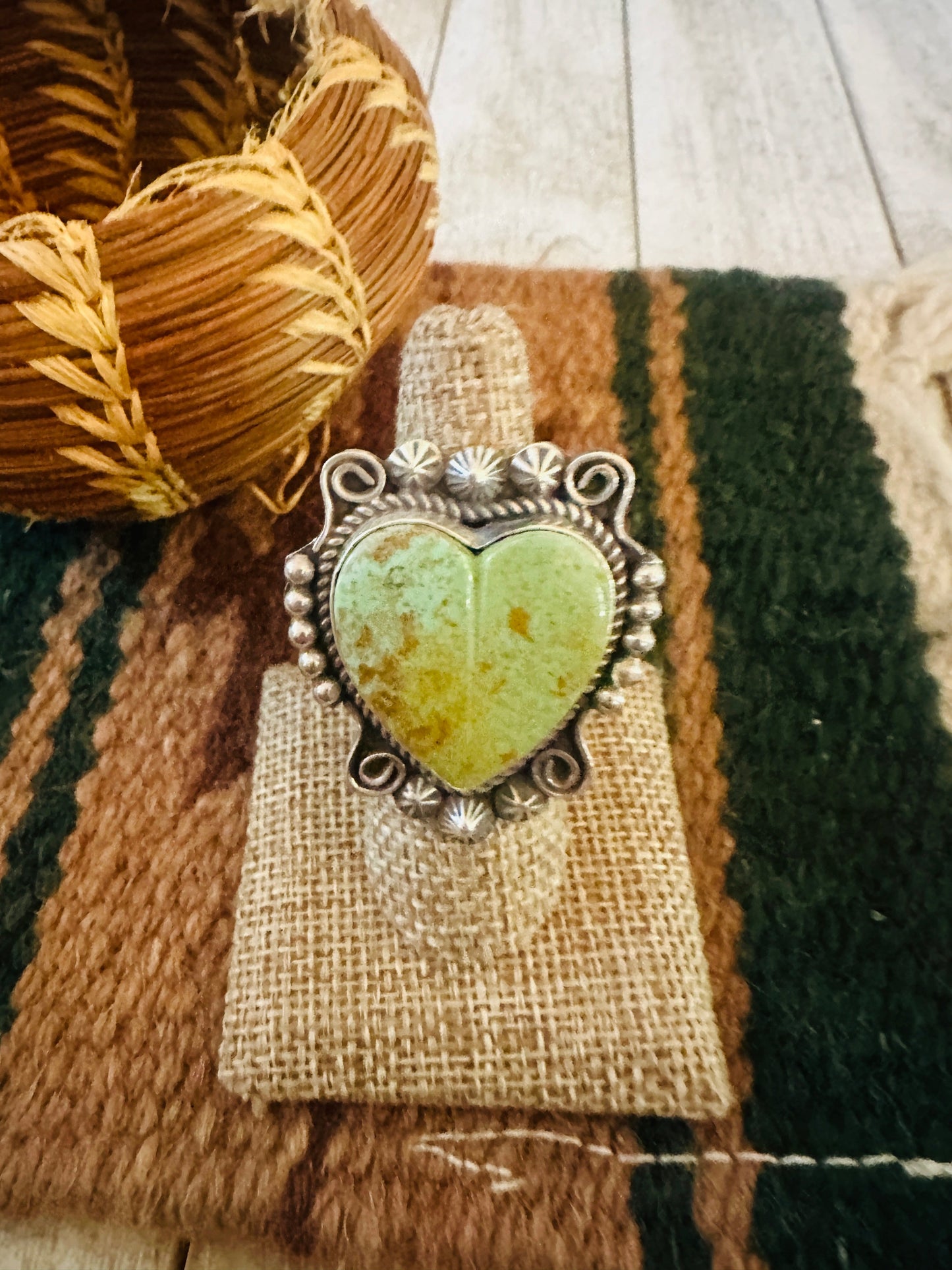 Apache Sterling Silver & Turquoise Heart Ring by Rosella Paxson, Size 7.25