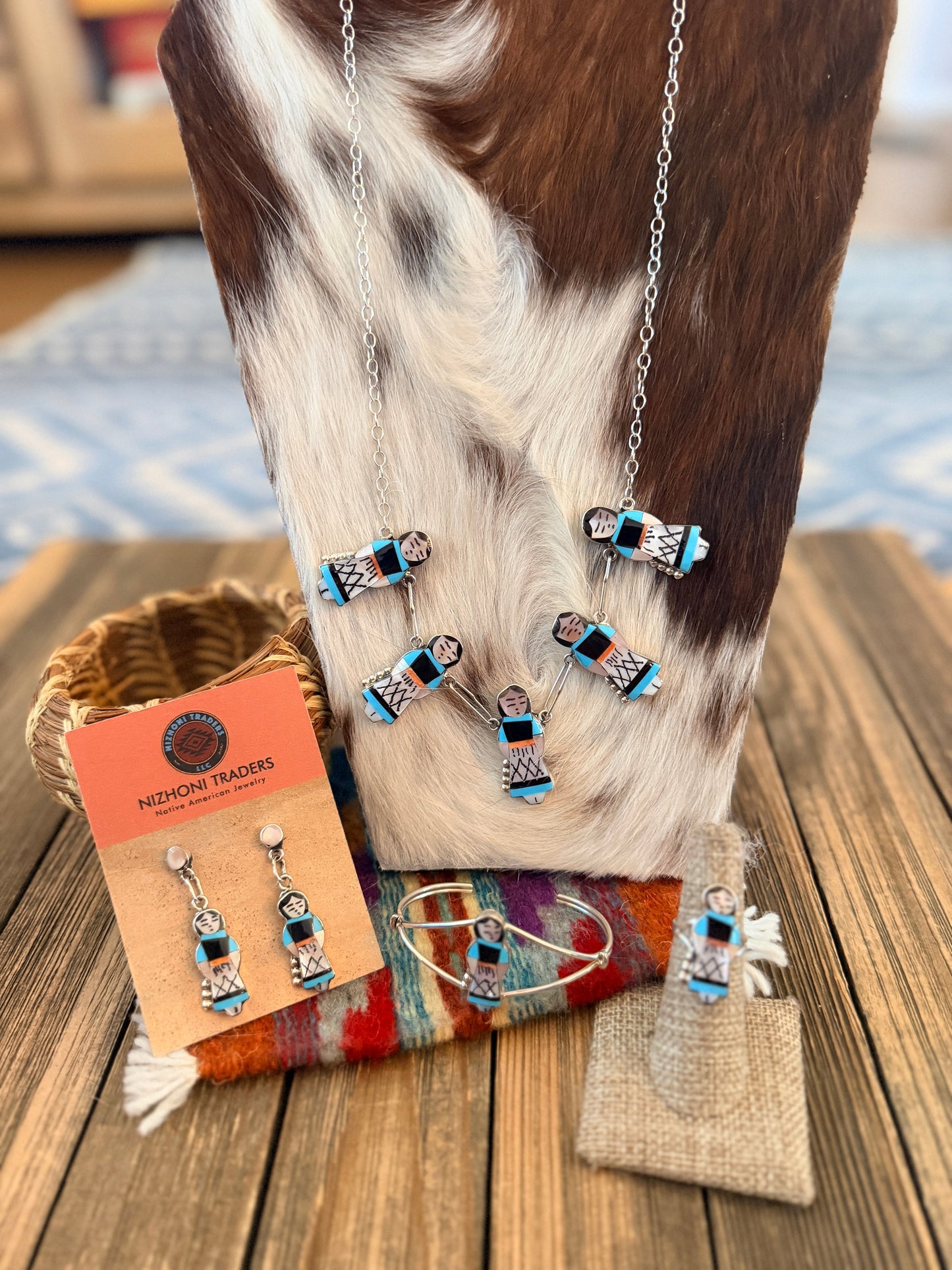 Handcrafted Multi Stone & Sterling Silver Inlay Maiden 4-Piece Jewelry Set by Joyce Waseta